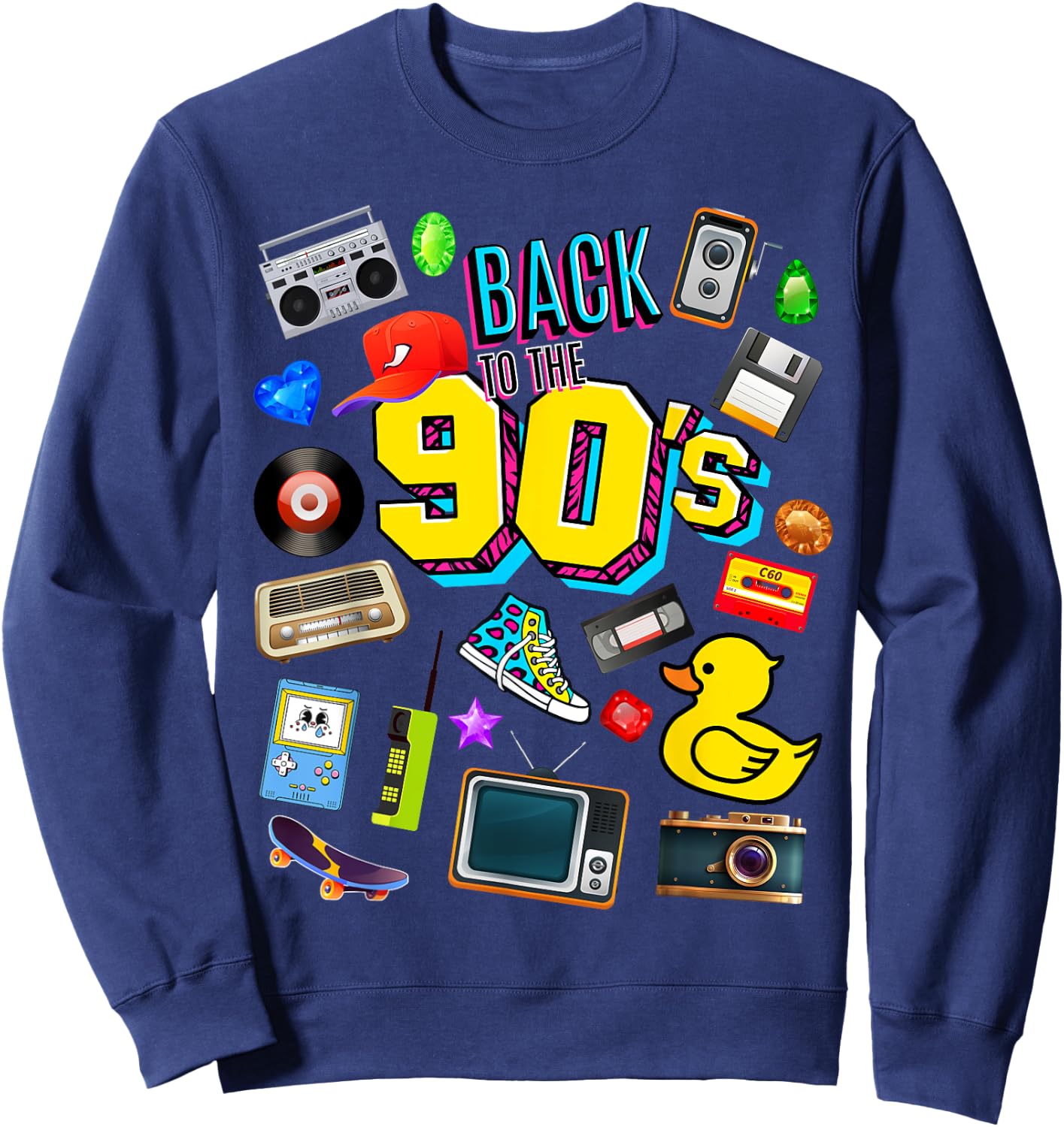 Men's Women's Kids Vintage Retro Back To 90's Graphic Design Sweatshirt - Sweatshirt | Navy