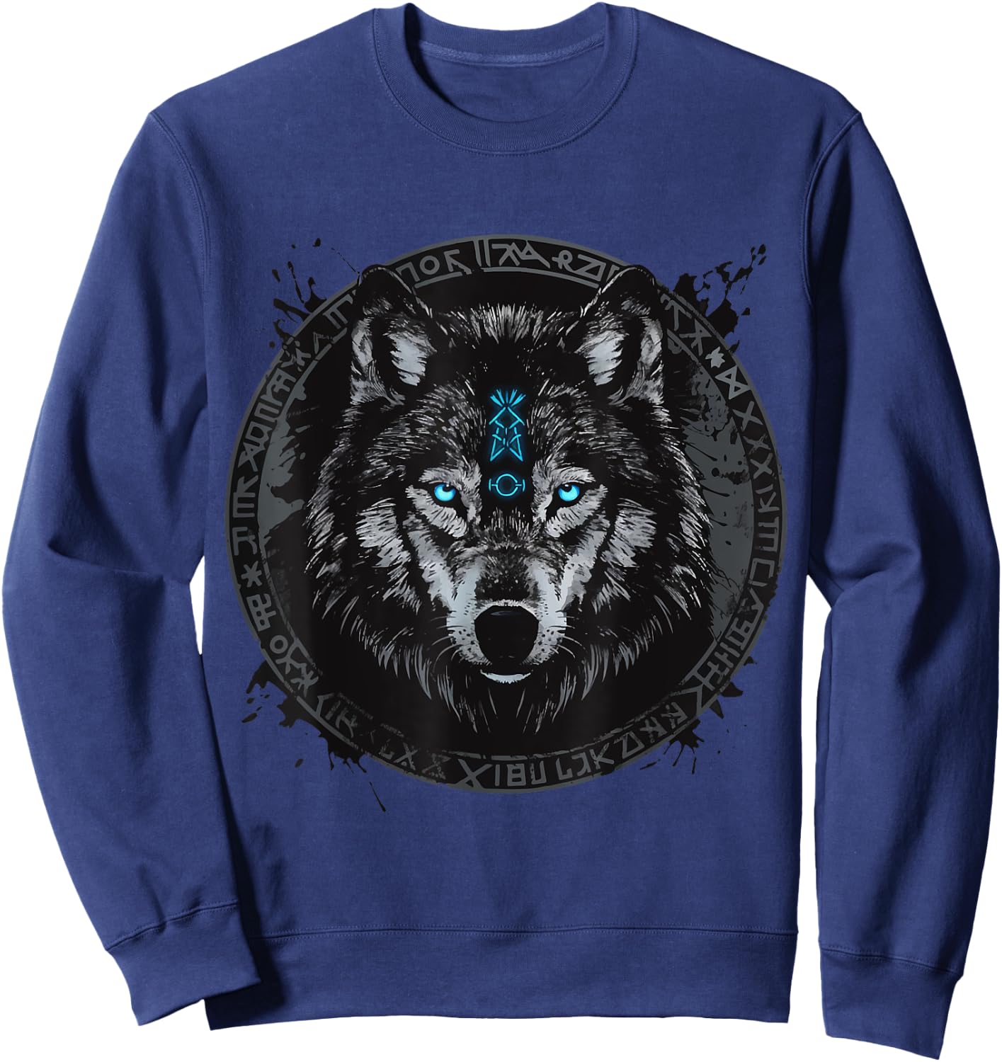 Viking Odins Wolves Geri & Freki Runes Wolf Sweatshirt - Sweatshirt | Navy