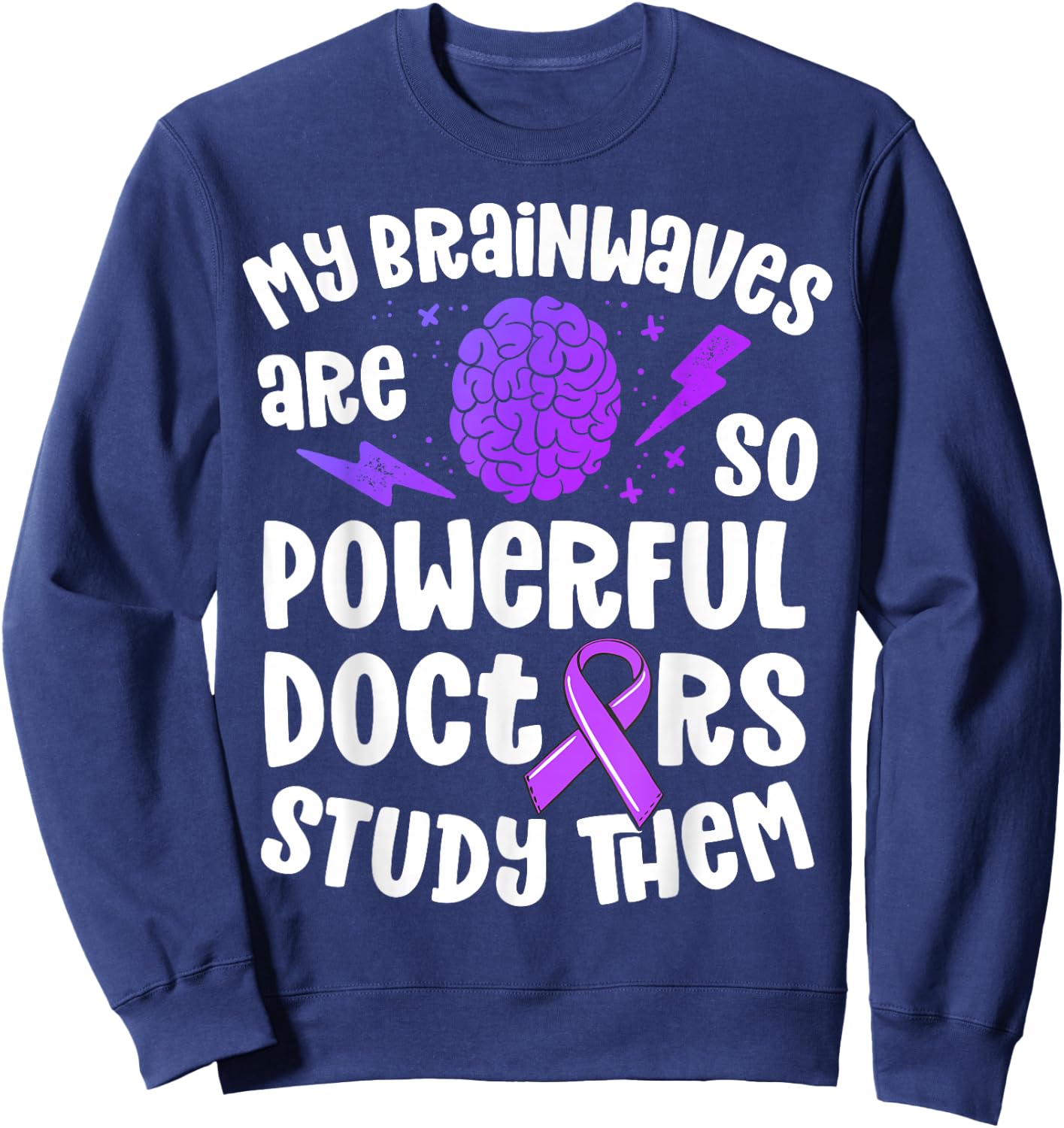 Kids Epilepsy Awareness Shirt Powerful Brainwaves Purple Sweatshirt - Sweatshirt | Navy