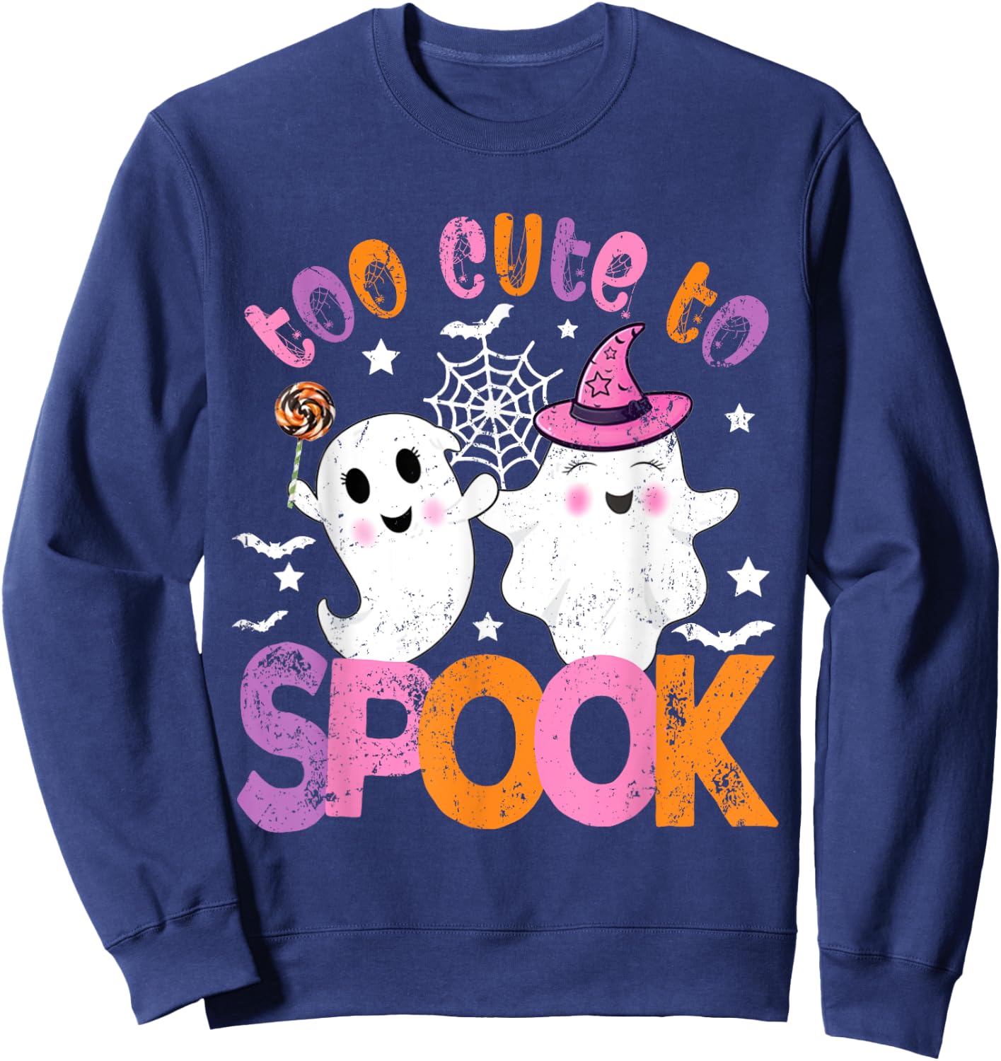 Kawaii Halloween Ghost Costume Too Cute To Spook Girl Kids Sweatshirt - Sweatshirt | Navy