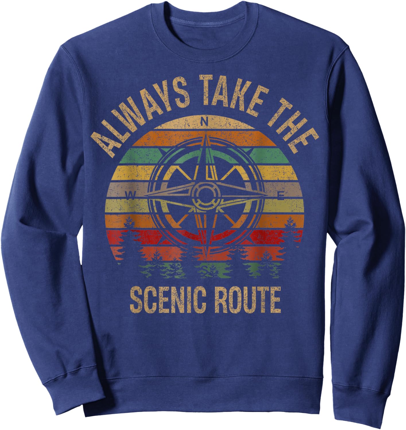Funny Adventure Always Take The Scenic Route Hiking Camping Sweatshirt - Sweatshirt | Navy
