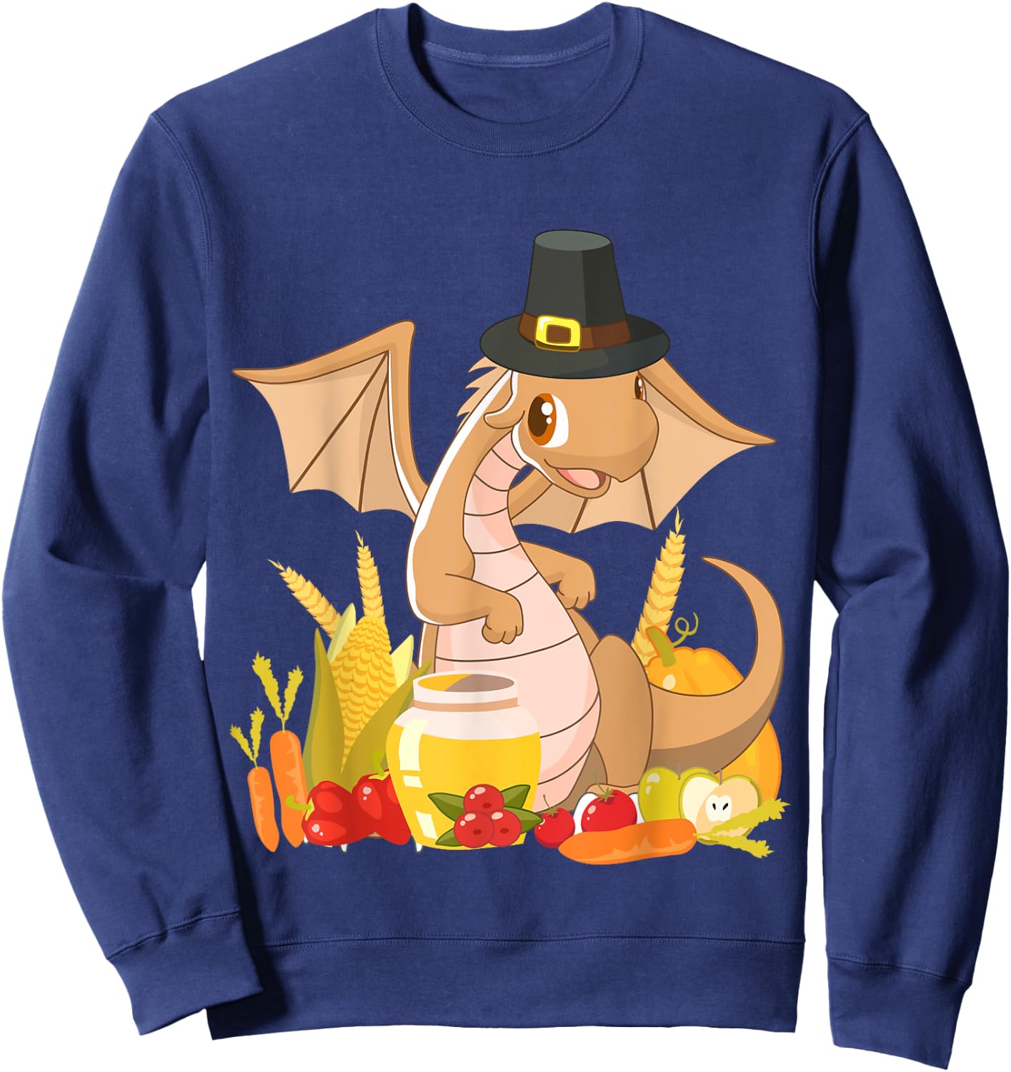 Cute Dragon Pilgrim - Happy Thanksgiving Holiday Autumn Sweatshirt - Sweatshirt | Navy