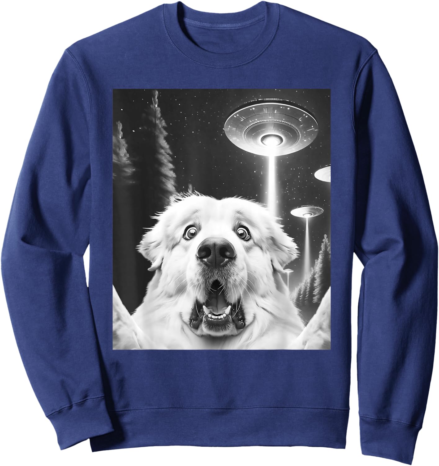 Funny Great Pyrenees Alien UFO Taking a Selfie Dog Mom Dad Sweatshirt - Sweatshirt | Navy