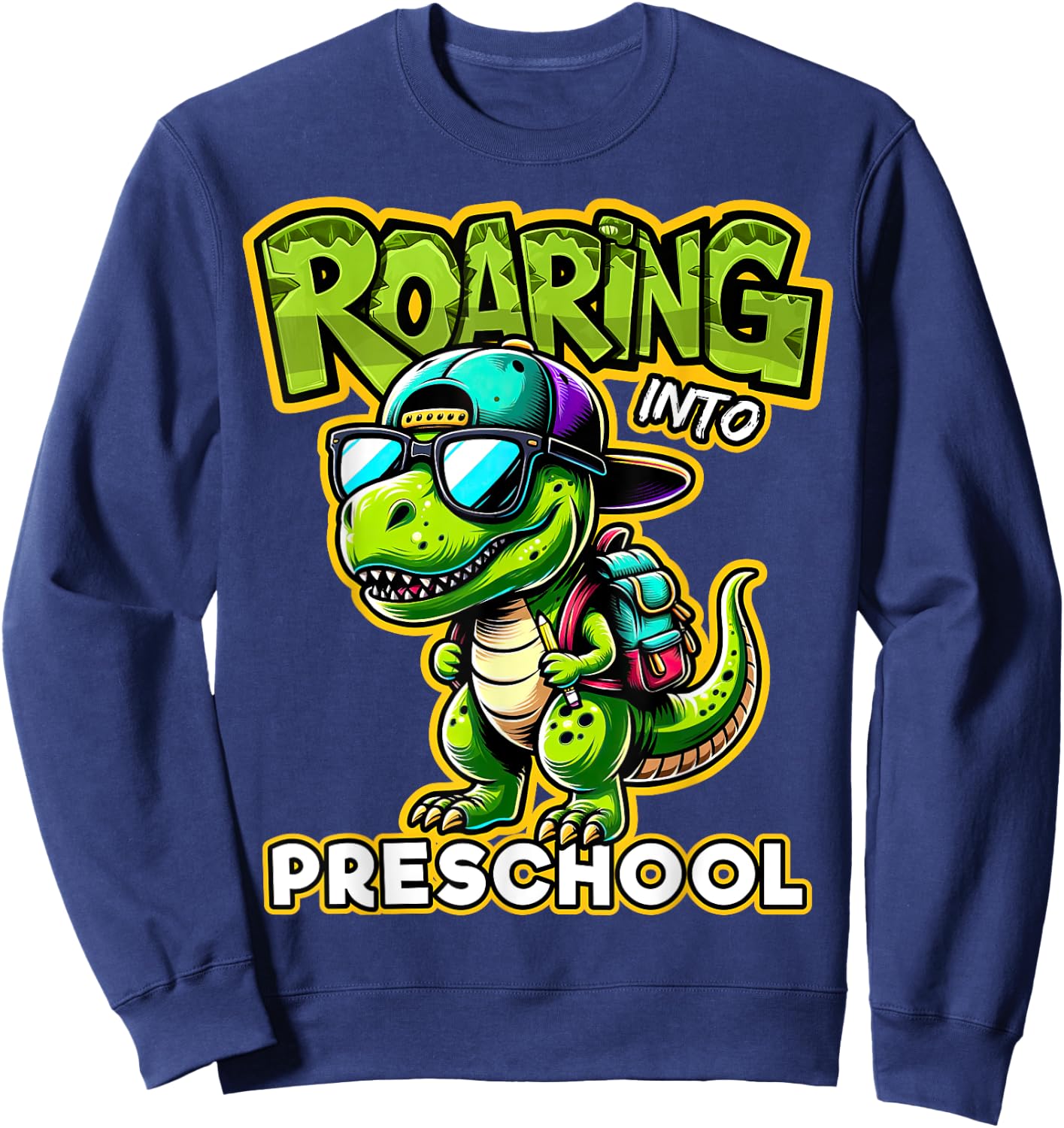 Back to School Preschool Dinosaur First Day of School Boy Sweatshirt - Sweatshirt | Navy