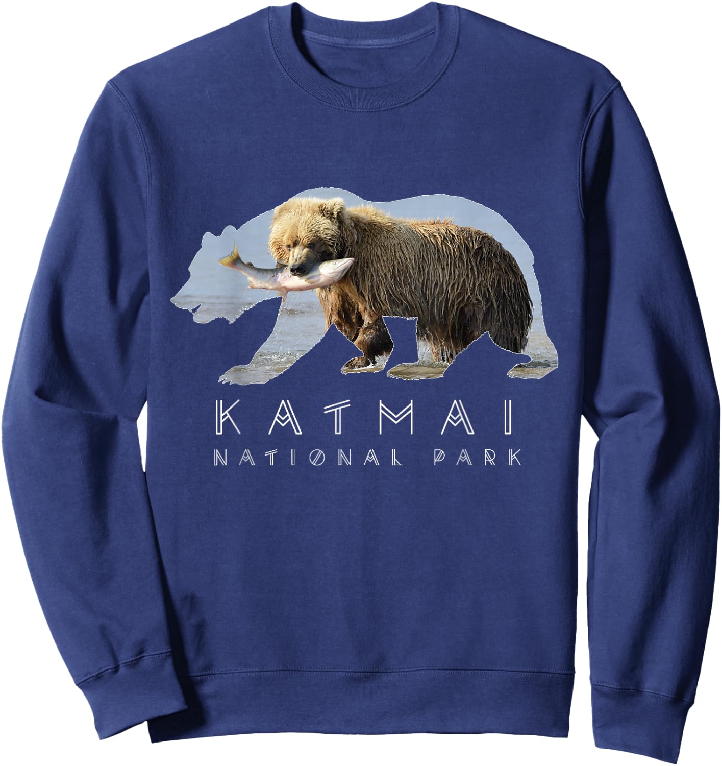 Alaskan Bear Katmai National Park Lake Image Alaska Souvenir Sweatshirt - Sweatshirt | Navy
