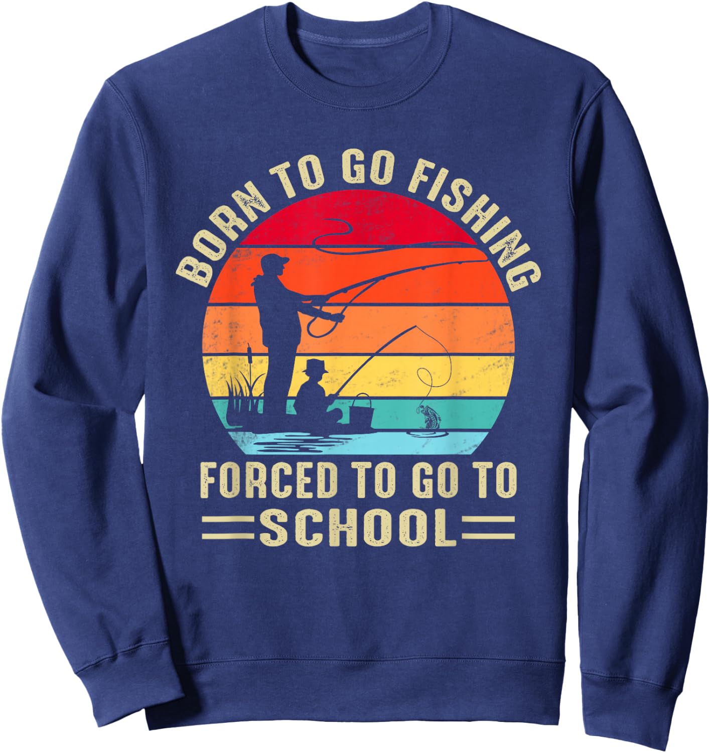 Funny Born To Go Fishing Bass Fish Fisherman Boys Sweatshirt - Sweatshirt | Navy
