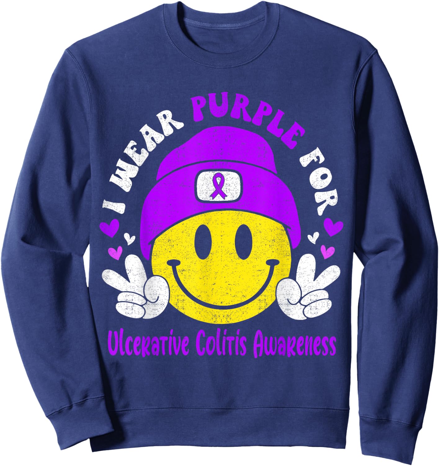 I Wear Purple for Ulcerative Colitis Awareness Sweatshirt - Sweatshirt | Navy