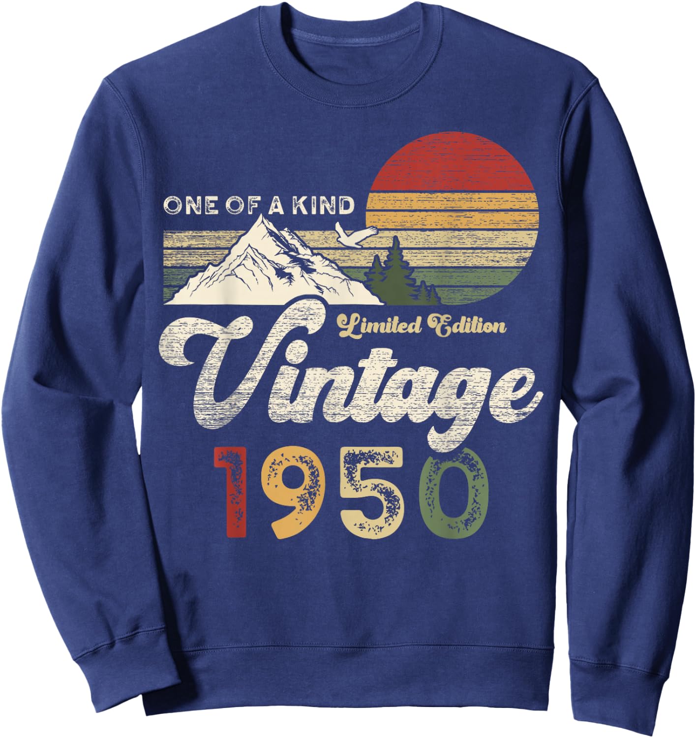 Vintage 1950 Birthday 75 Years Old Retro Eagle Mountains Sweatshirt - Sweatshirt | Navy
