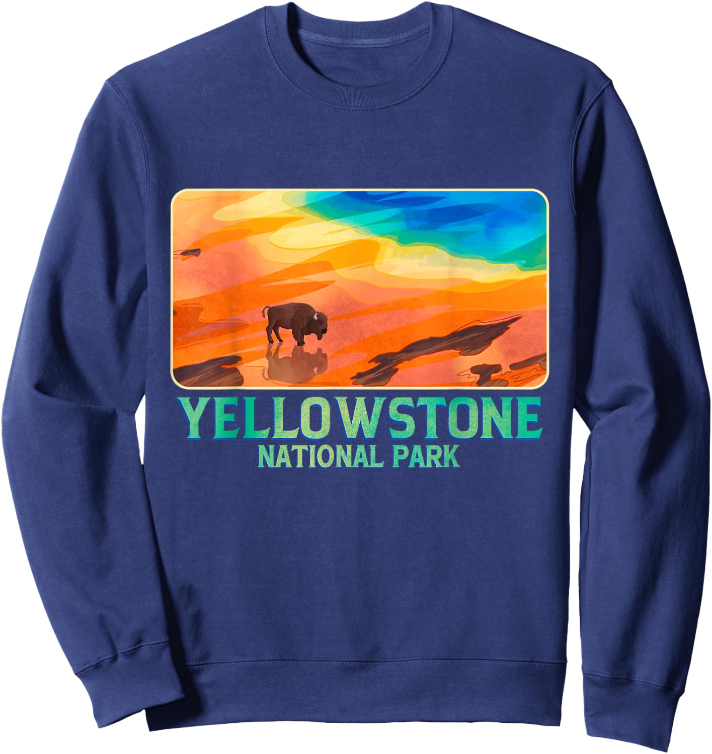 A Bison With Hot Spring Background Yellowstone National Park Sweatshirt - Sweatshirt | Navy