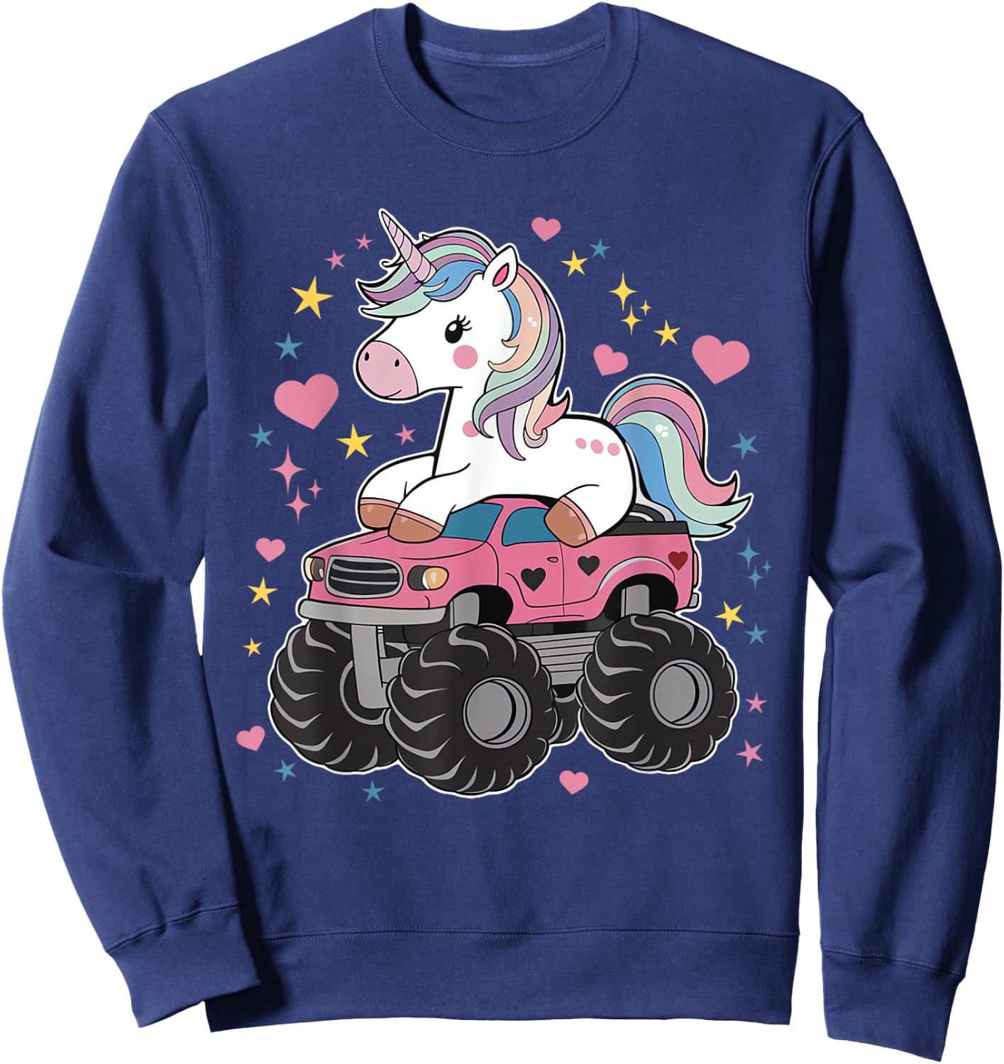 Monster Truck Unicorn Birthday Party Girl Monster Truck Sweatshirt - Sweatshirt | Navy