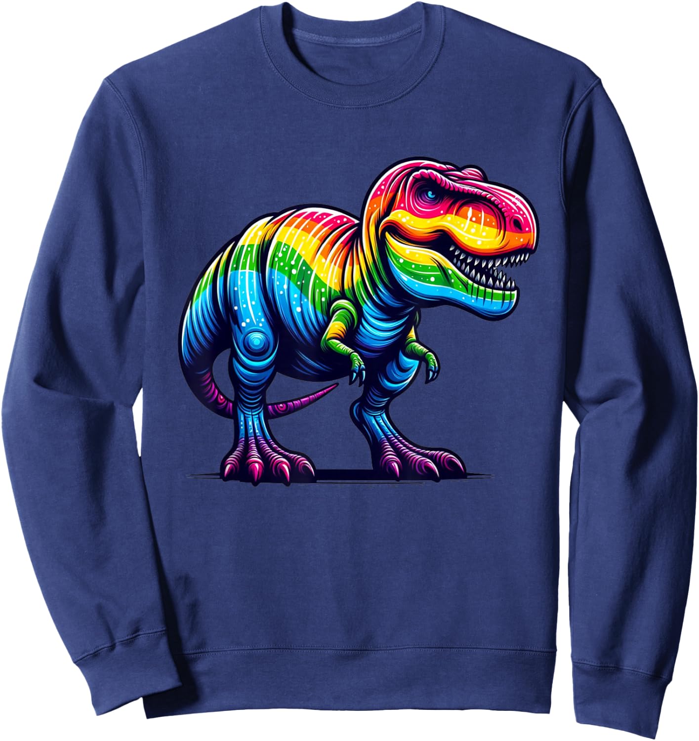 Rainbow T-Rex Dinosaur Lovers Tyrannosaurus Rex Rainbow Sweatshirt - Sweatshirt | Navy
