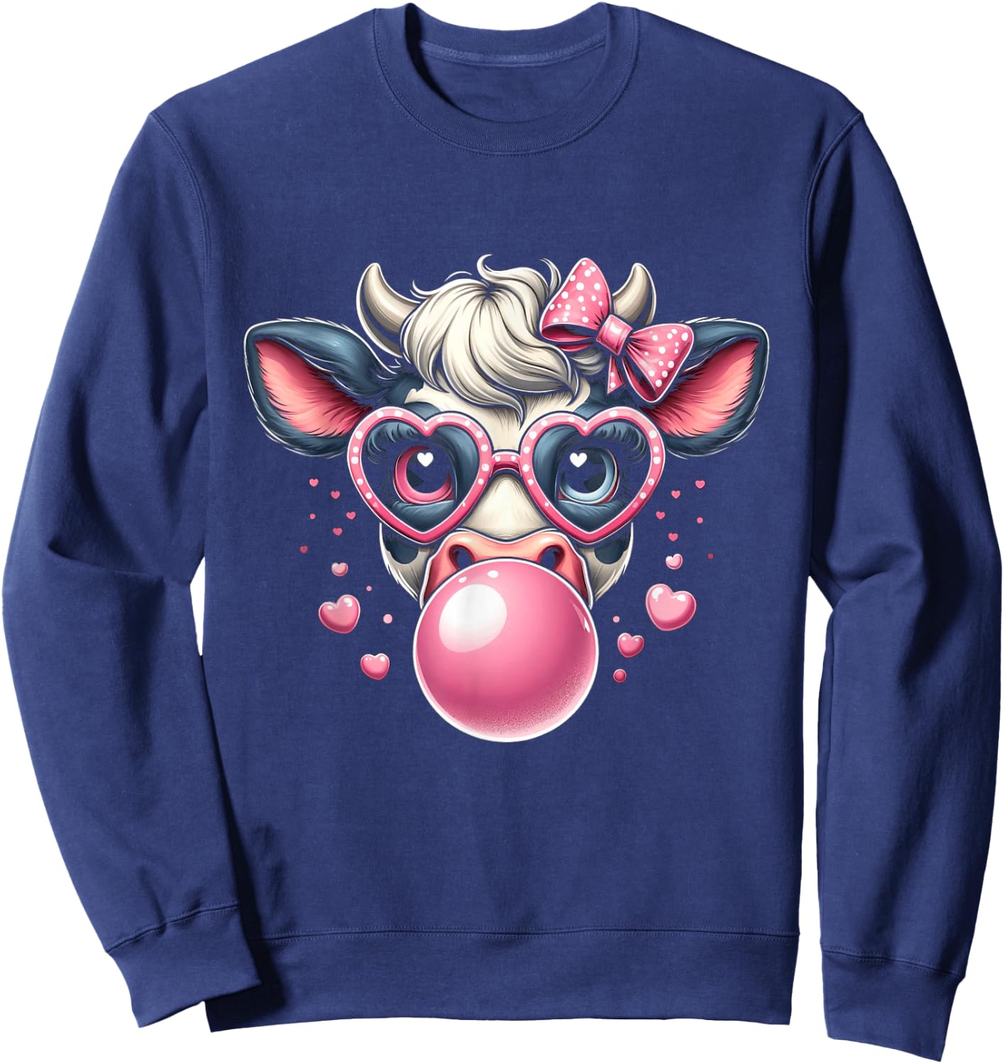 Funny Cow with Pink Glasses & Bubblegum Farmer Chic Sweatshirt - Sweatshirt | Navy