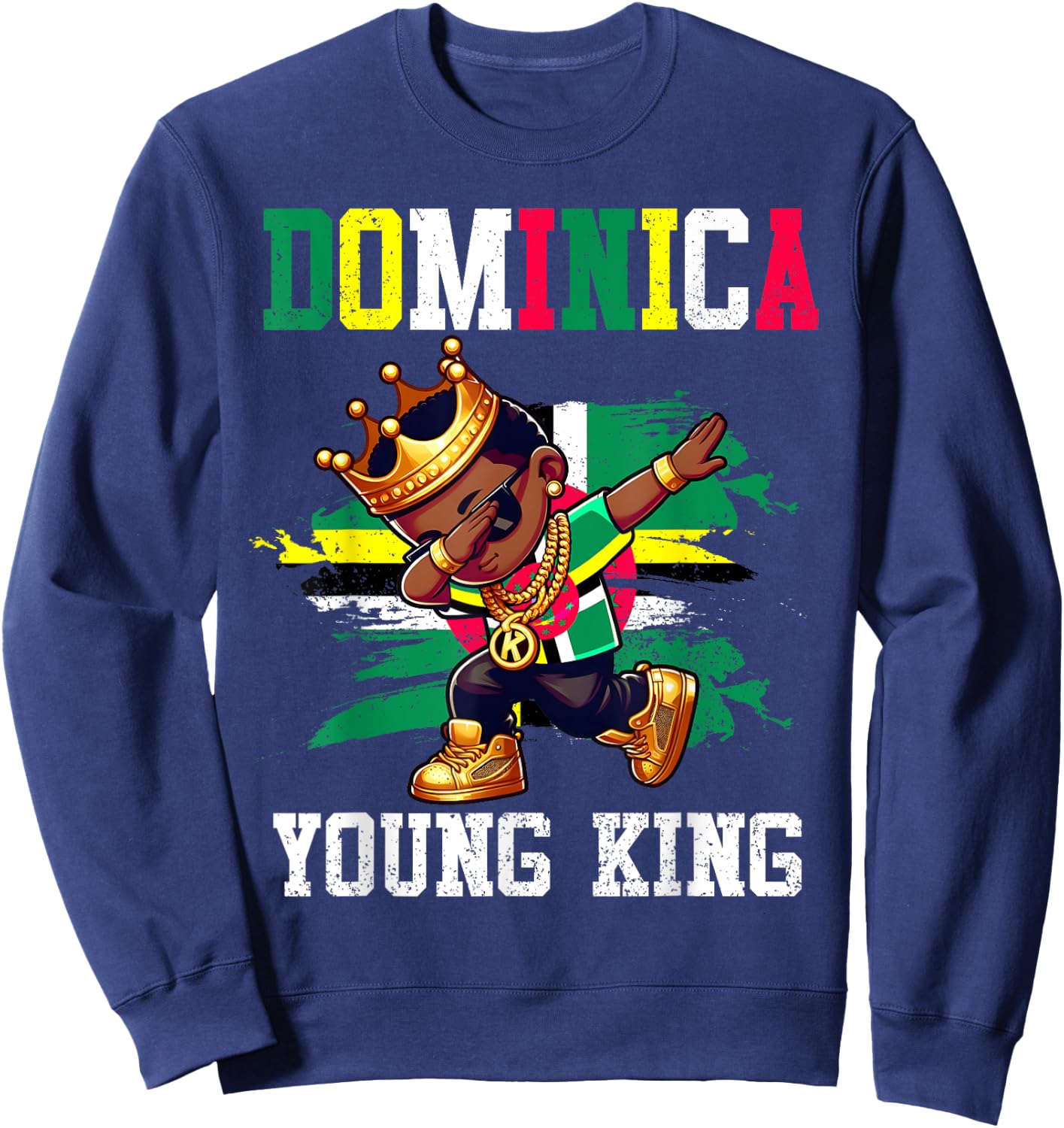 Dominica Young King Dominician Boy Proud Dominician Flag Sweatshirt - Sweatshirt | Navy