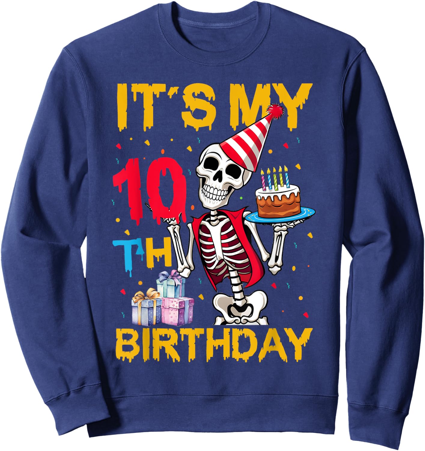 It's My 10th Birthday Party Halloween Skeleton Birthday Sweatshirt - Sweatshirt | Navy