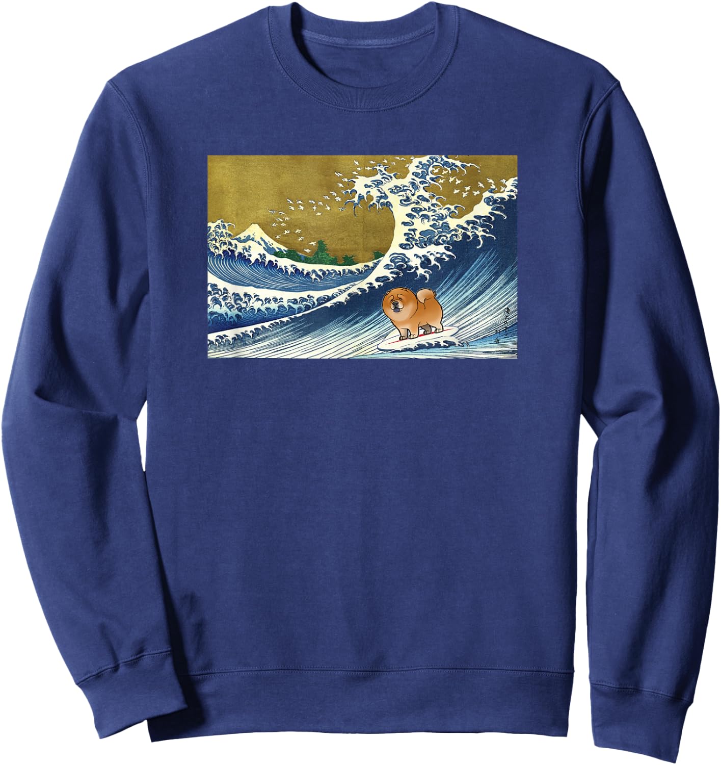 Funny Retro Vintage Surfing a Wave Chow Lover Sweatshirt - Sweatshirt | Navy