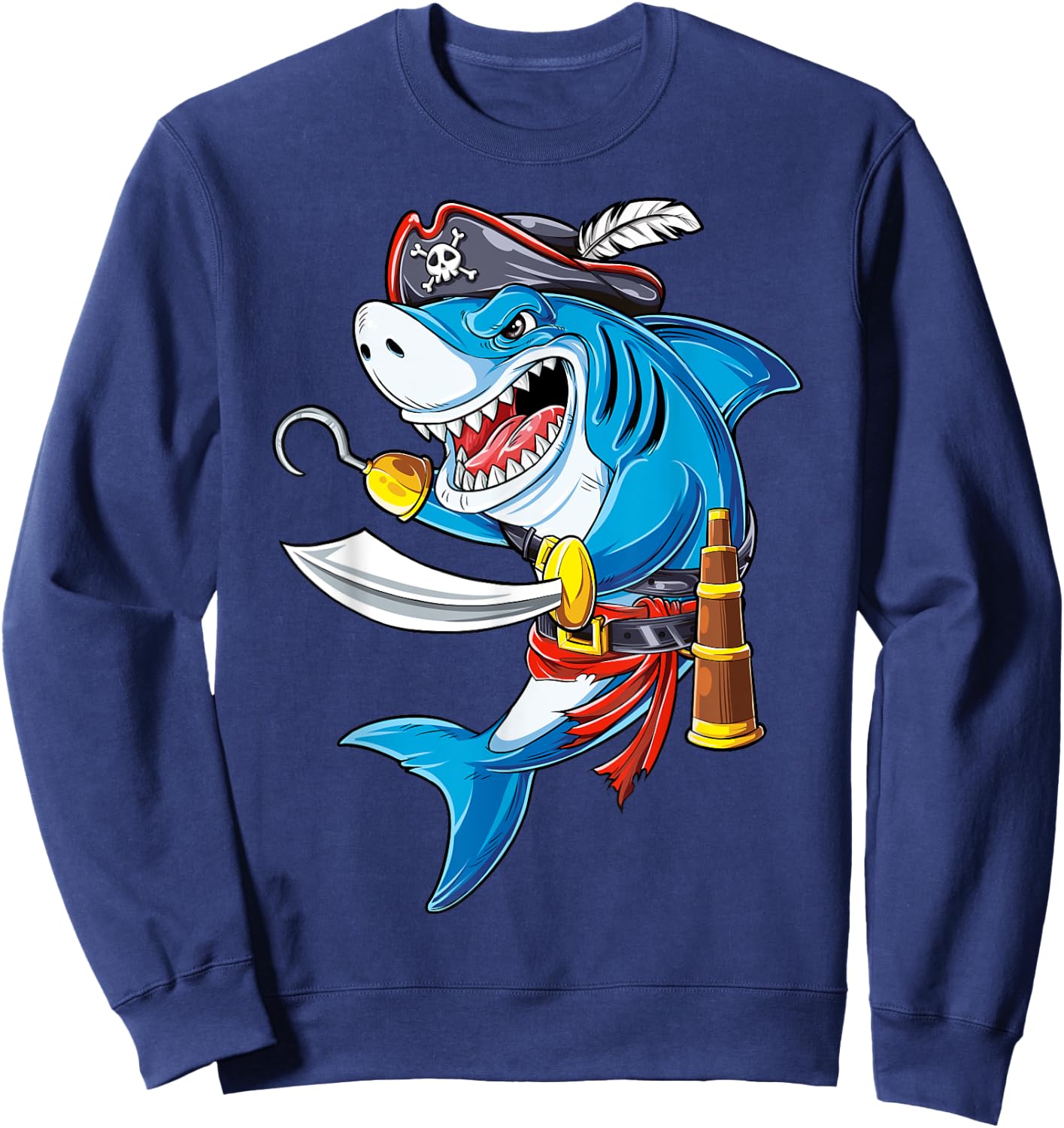 Shark Pirate Costume Jolly Roger Flag Jawsome Gifts Boys Men Sweatshirt - Sweatshirt | Navy