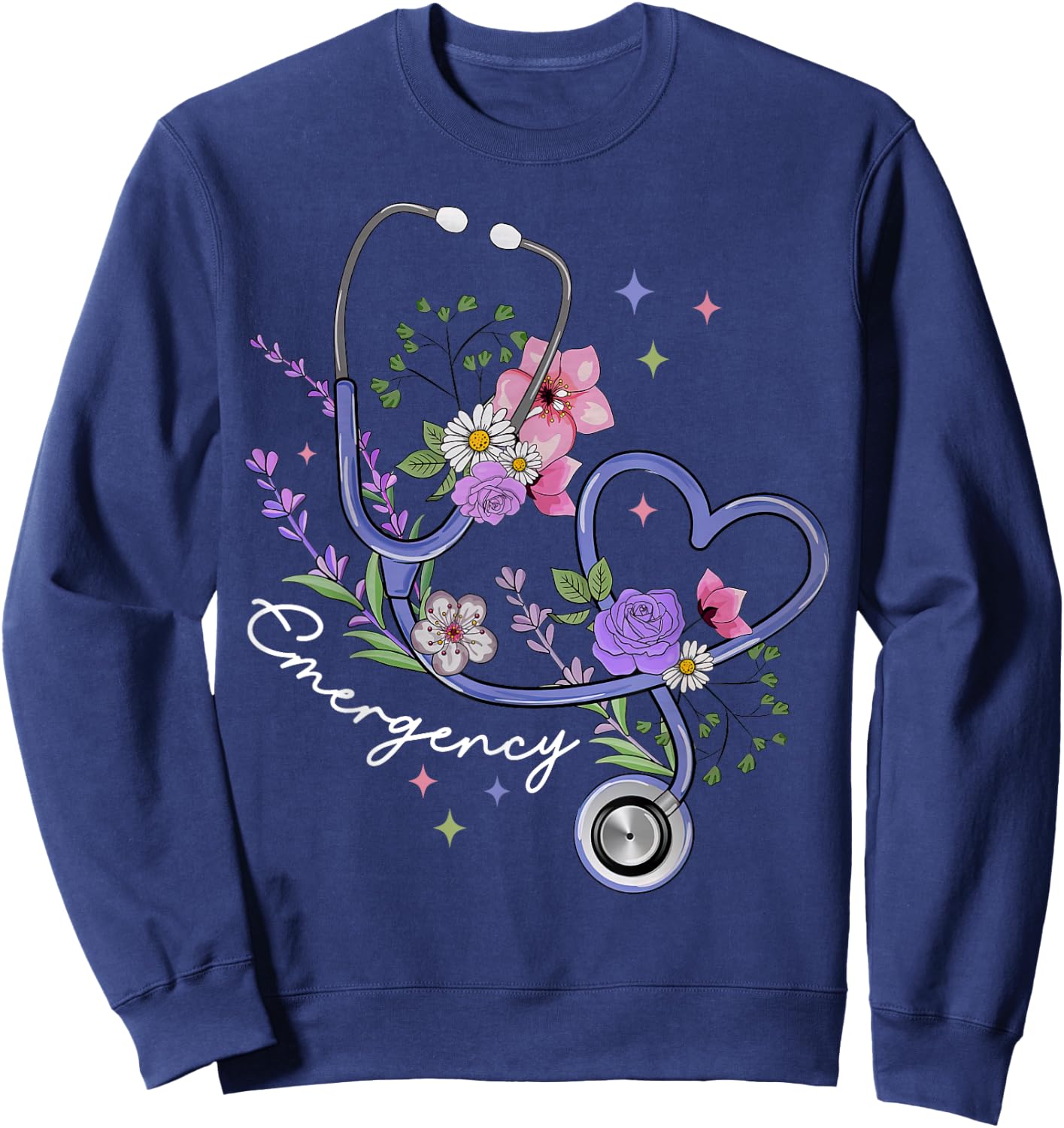 Stethoscope Floral Heart Emergency Department ER Nurse Tech Sweatshirt - Sweatshirt | Navy