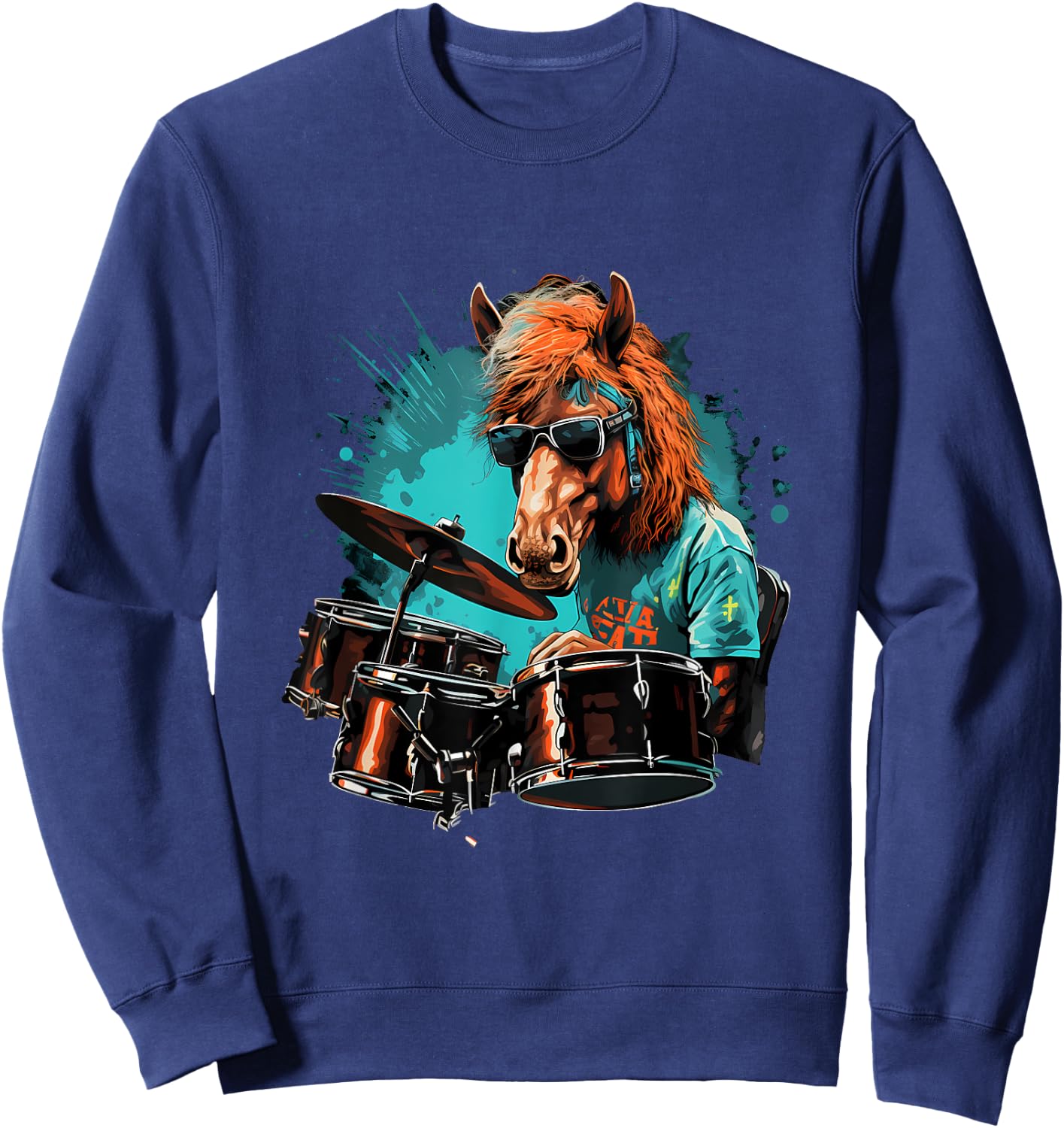 Horse Playing Drums - Animal Horse Lover Drum set Sweatshirt - Sweatshirt | Navy