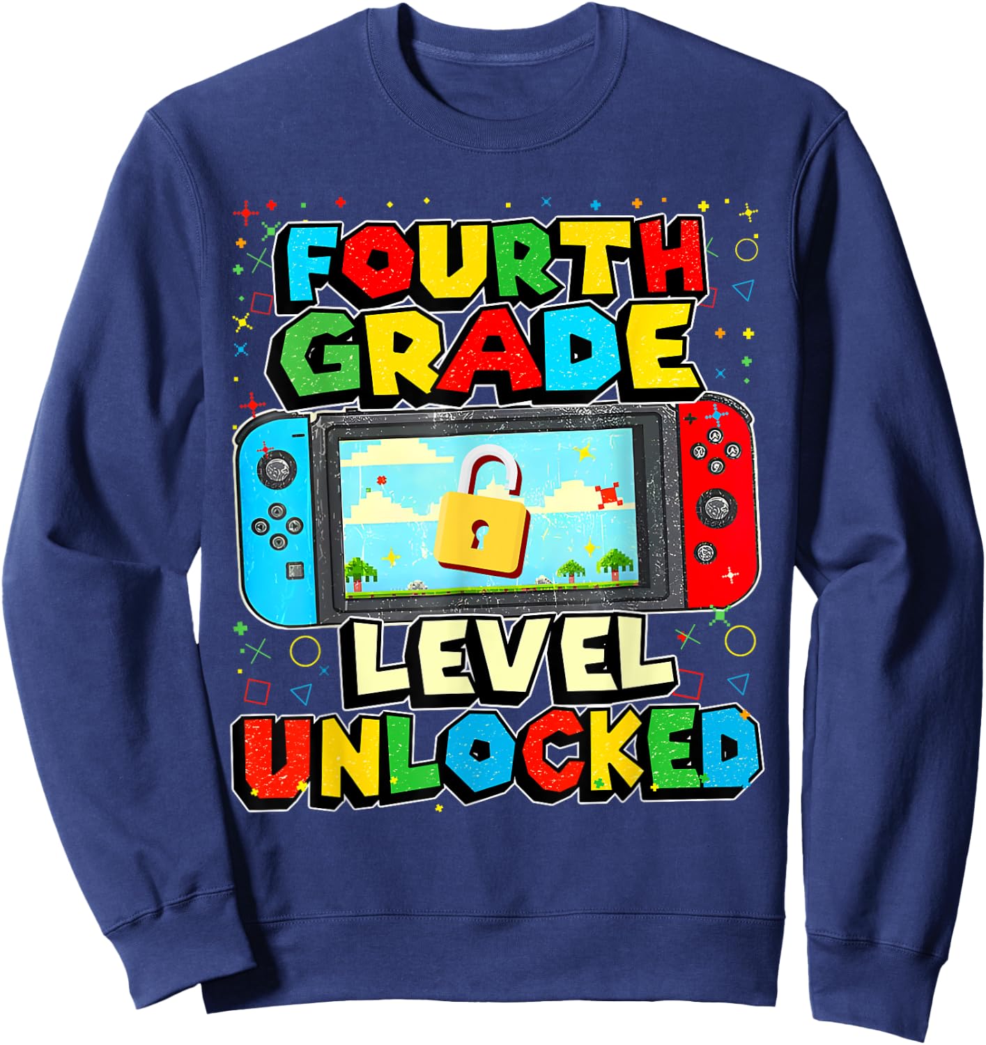 4th Grade Level Unlocked Funny Gamer Boys Back To School Sweatshirt - Sweatshirt | Navy
