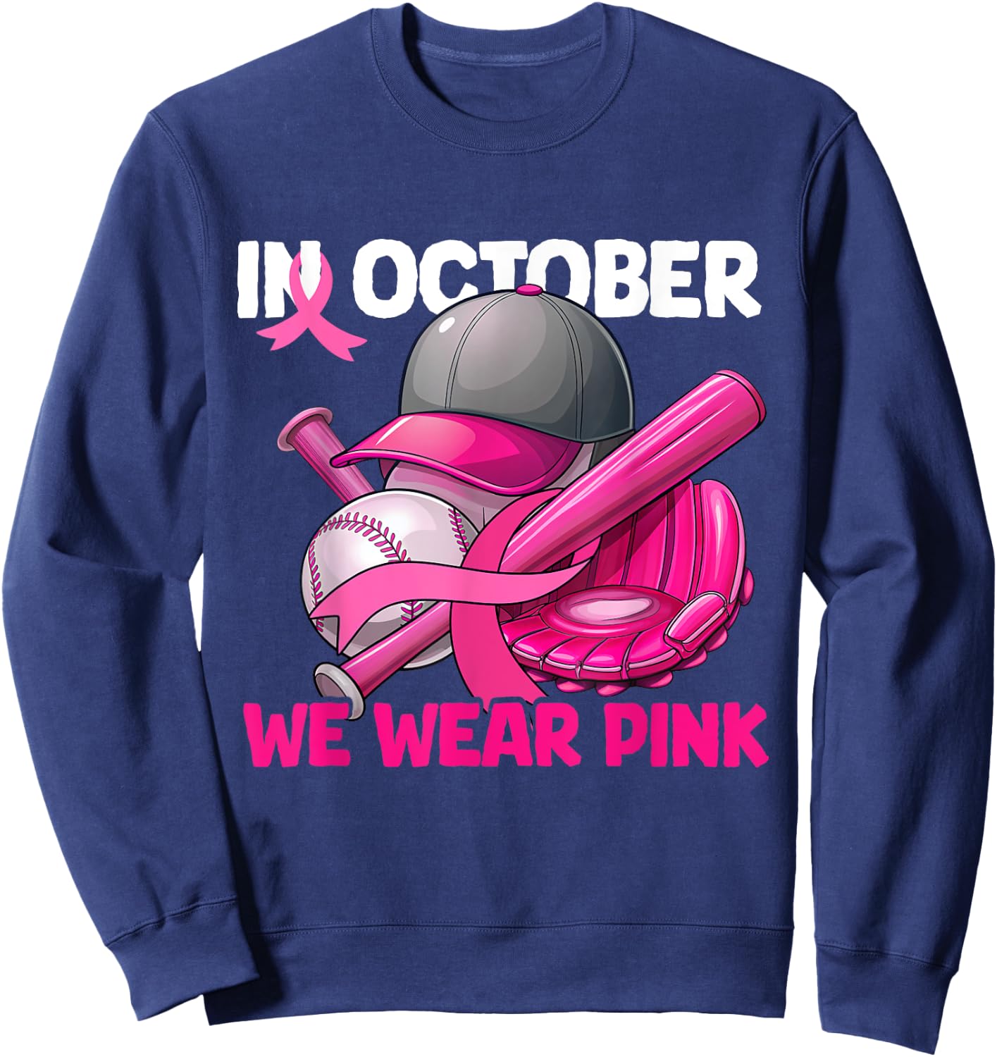 In October We Wear Pink Baseball Breast Cancer Survivors Sweatshirt - Sweatshirt | Navy