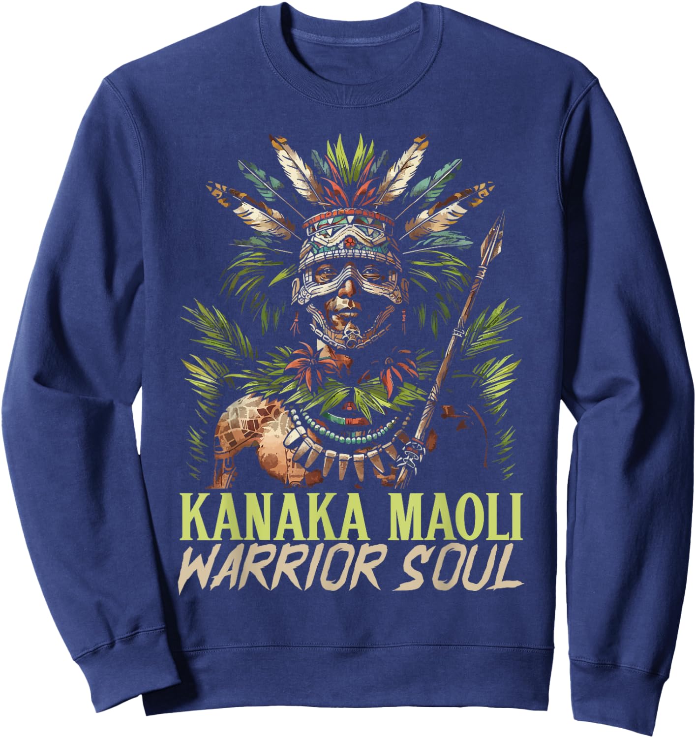 Kanaka Maoli Warrior Native Hawaiian Islands Hawaii Flag Sweatshirt - Sweatshirt | Navy