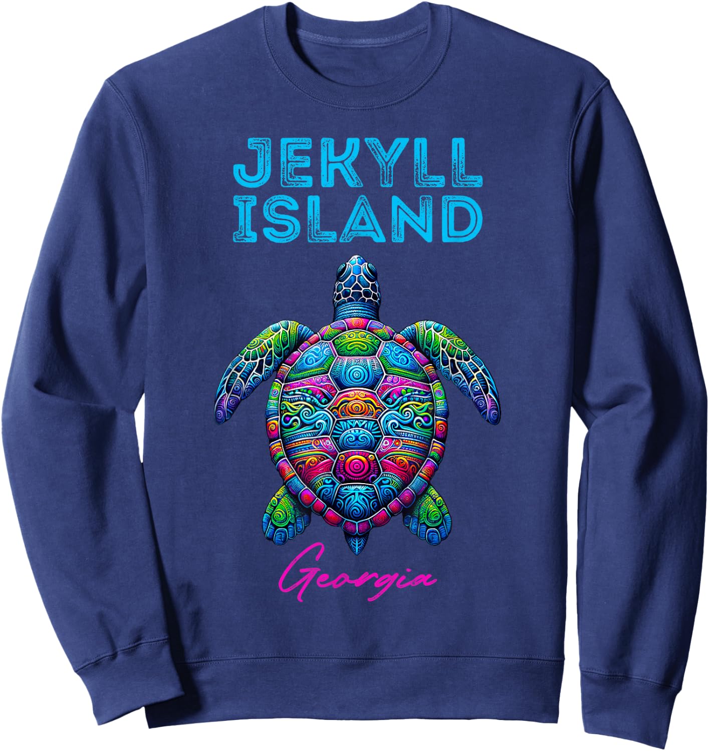 Jekyll Island Georgia Tribal Beach Sea Turtle Sweatshirt - Sweatshirt | Navy