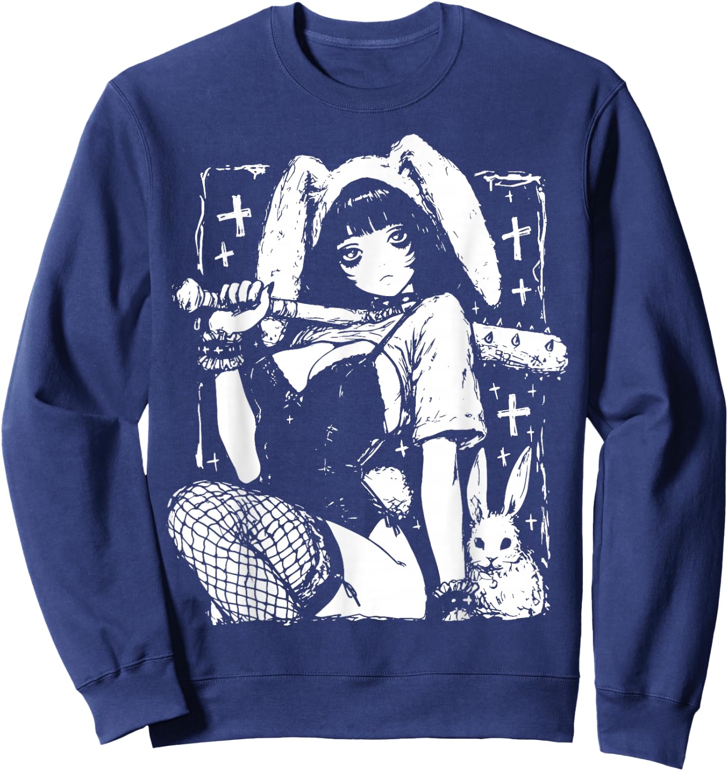 Creepy Horror Bunny Girl Anime Manga Alt Kawaii Harajuku Sweatshirt - Sweatshirt | Navy