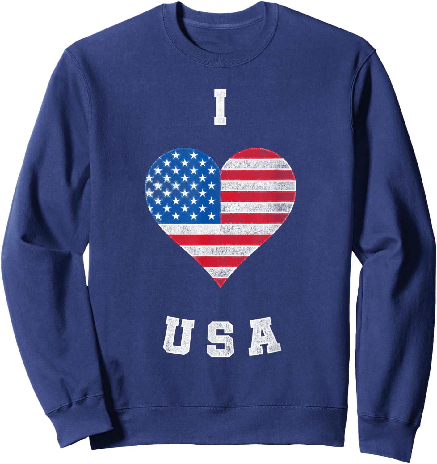 I Heart USA, I Love USA, America Patriotic 4th July Sweatshirt - Sweatshirt | Navy
