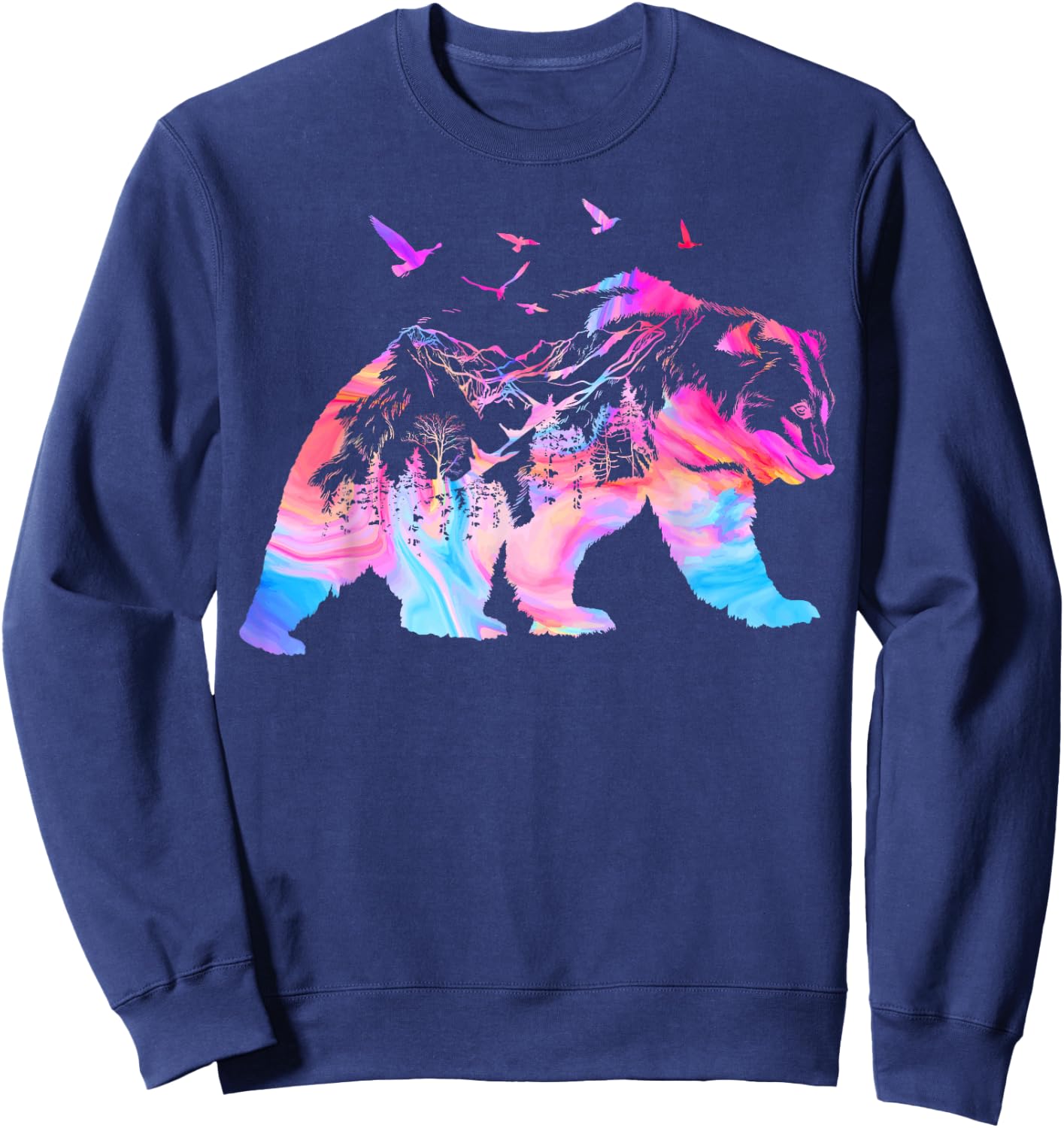 Bear Nature Outdoor Mountains Forest Trees Bear Wildlife Sweatshirt - Sweatshirt | Navy