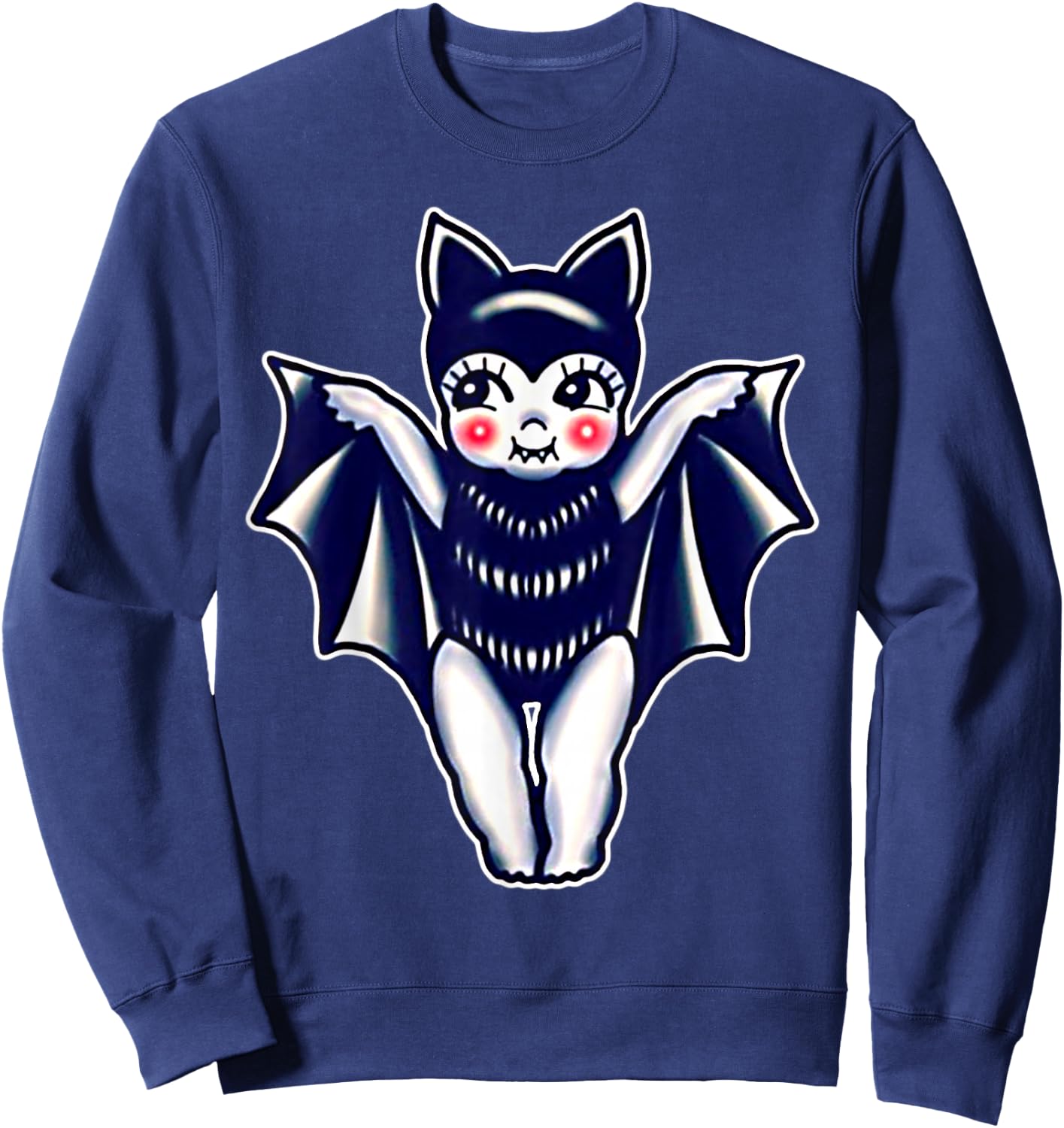 Kewpie Baby Vampire Bat Traditional Tattoo Flash Sweatshirt - Sweatshirt | Navy