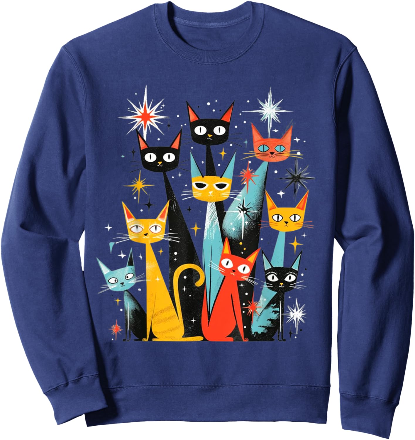 Vintage Retro Mid-Century Modern Look Cats 50s 60s Style Sweatshirt - Sweatshirt | Navy