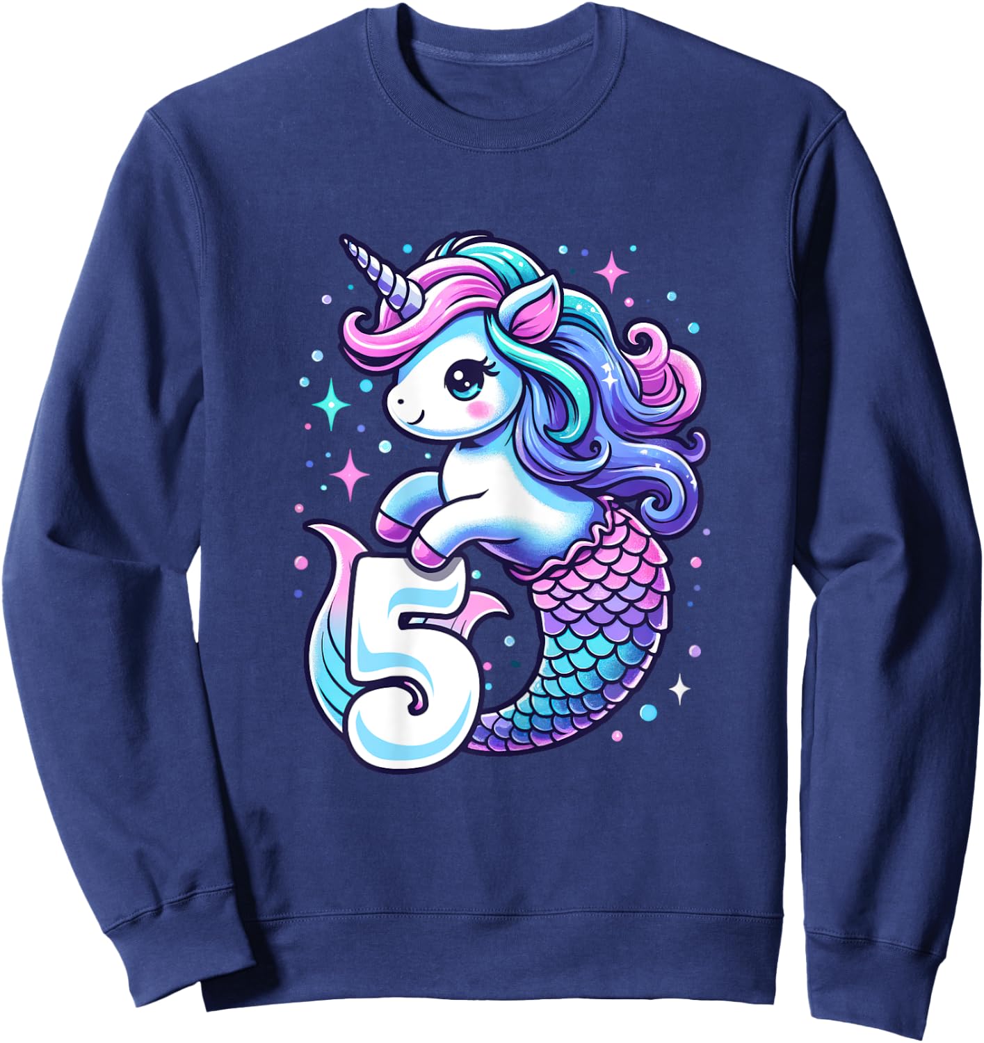 Unicorn Mermaid 5th Birthday 5 Year Old Party Girls Outfit Sweatshirt - Sweatshirt | Navy