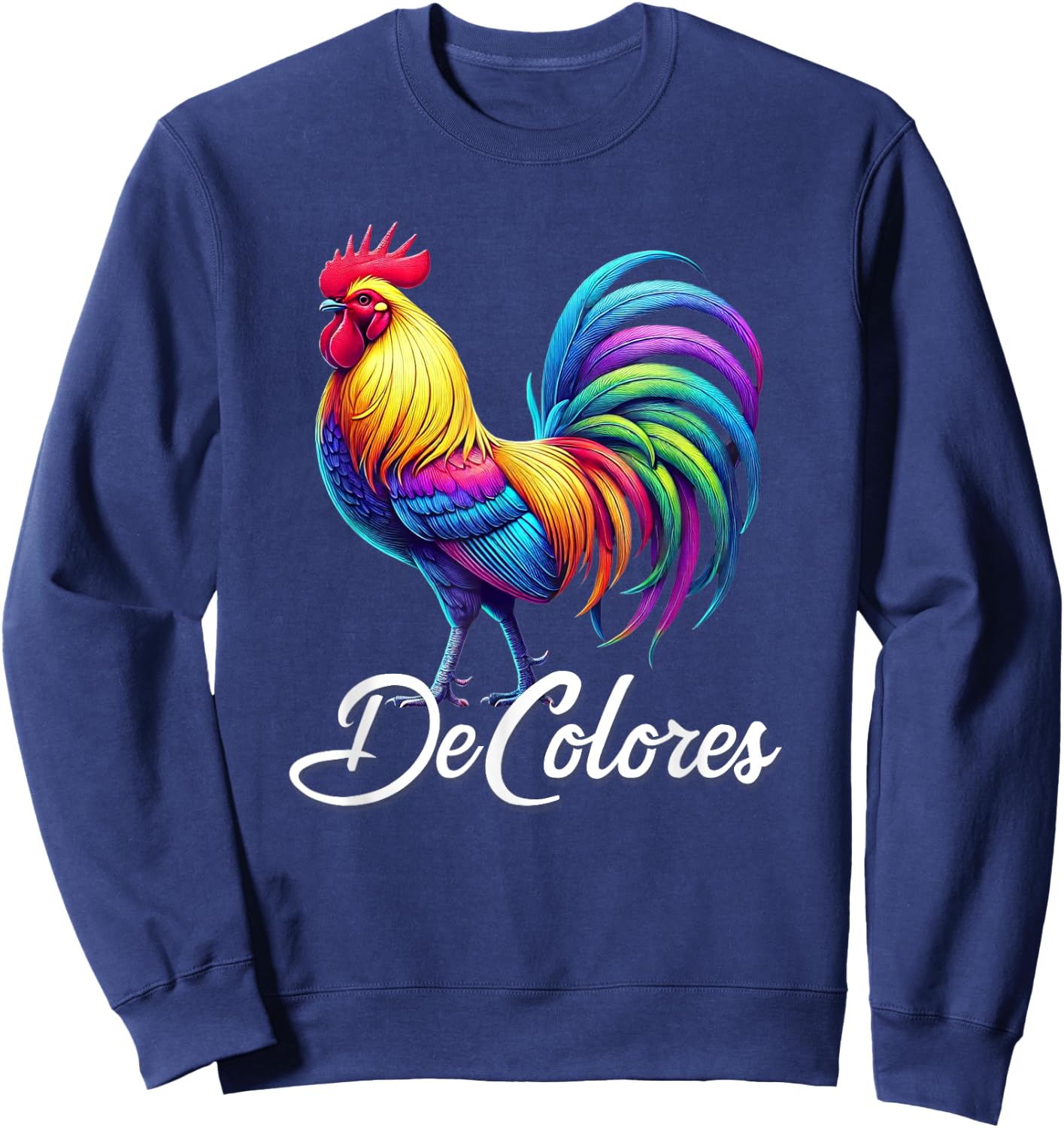 DeColores Cursillo Rainbow Rooster Catholic Sweatshirt - Sweatshirt | Navy