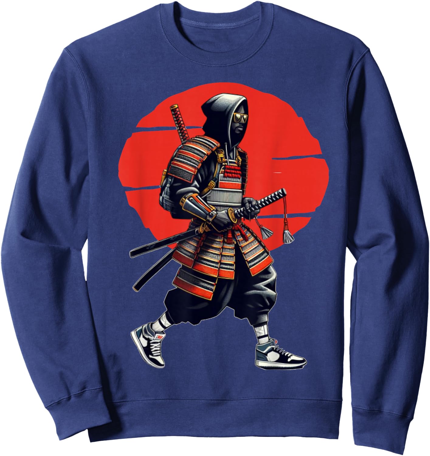 Afro American Samurai Japanese Warrior Vintage Bushido Sweatshirt - Sweatshirt | Navy