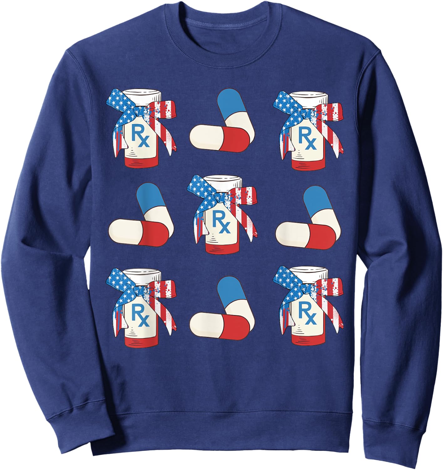 American Flag Bows Pills Pharmacy Pharmacist Squad 4th July Men Sweatshirt - Sweatshirt | Navy