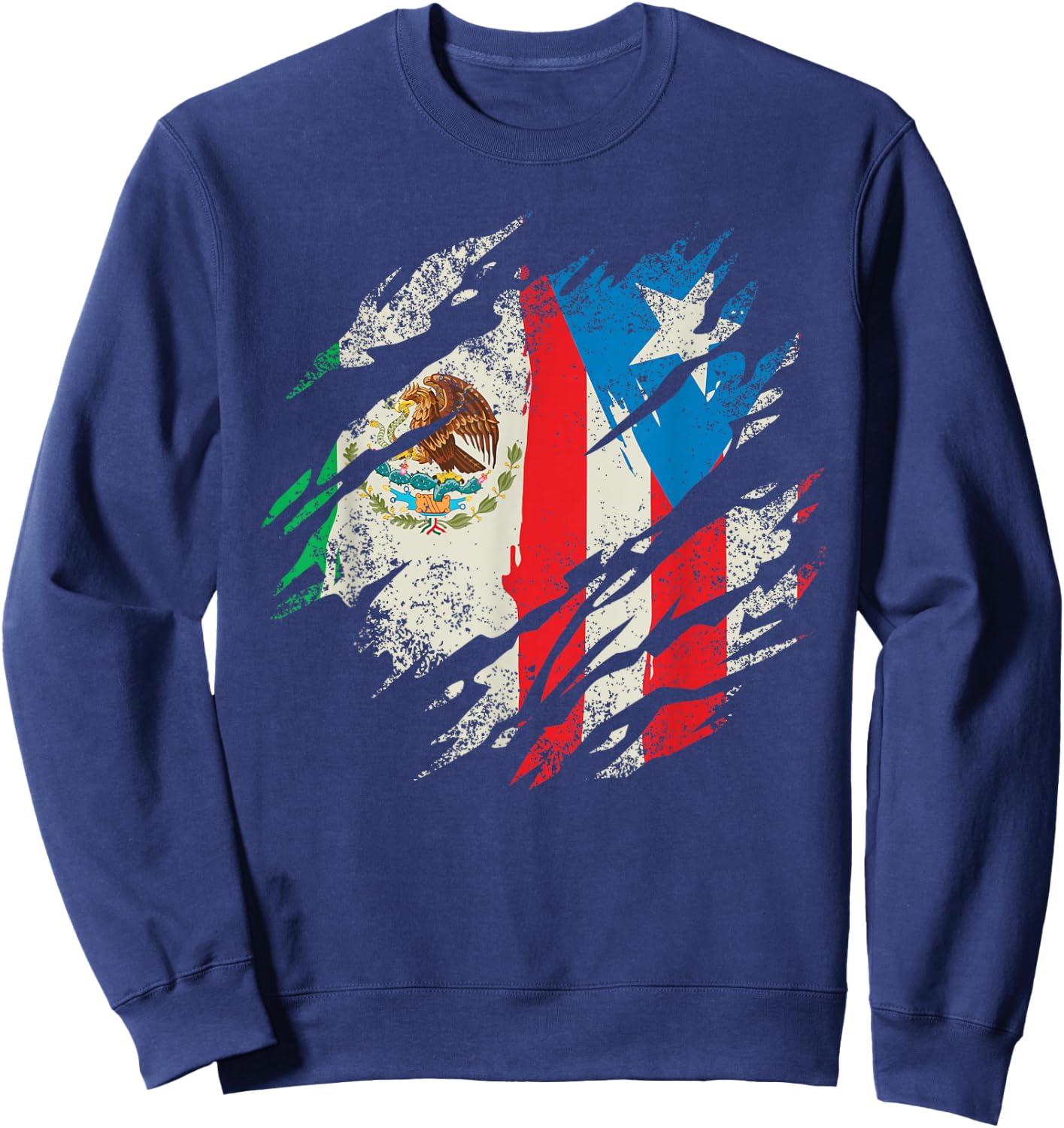 Mexican Puerto Rican Flag Puerto Rico Mexico Hispanic Retro Sweatshirt - Sweatshirt | Navy
