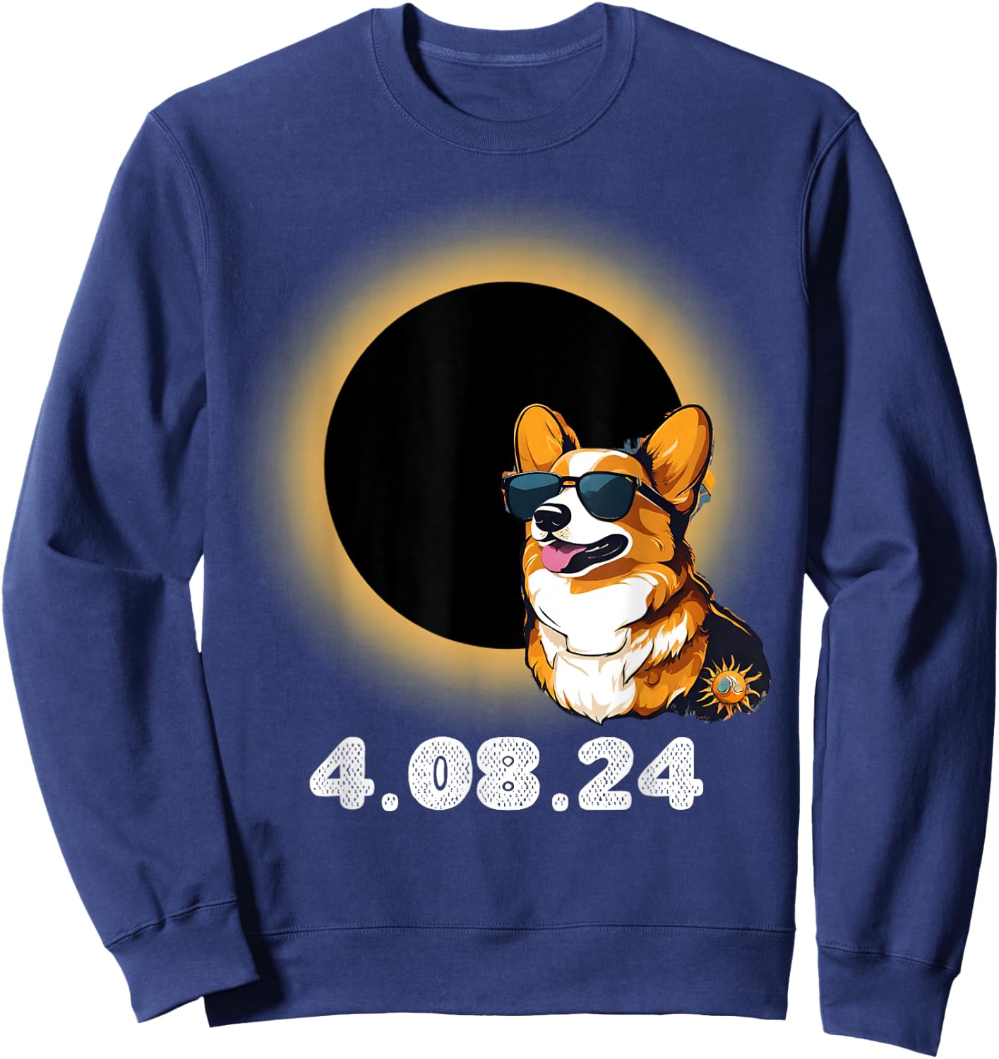 Total solar eclipse 2024 corgi dog wearing glasses spring Women Sweatshirt - Sweatshirt | Navy