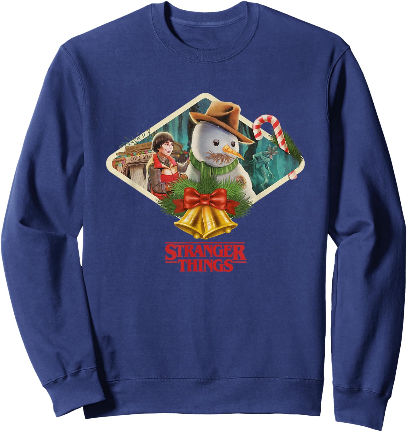 Stranger Things Christmas Will & Snowman Big Chest Frame Sweatshirt - Sweatshirt | Navy