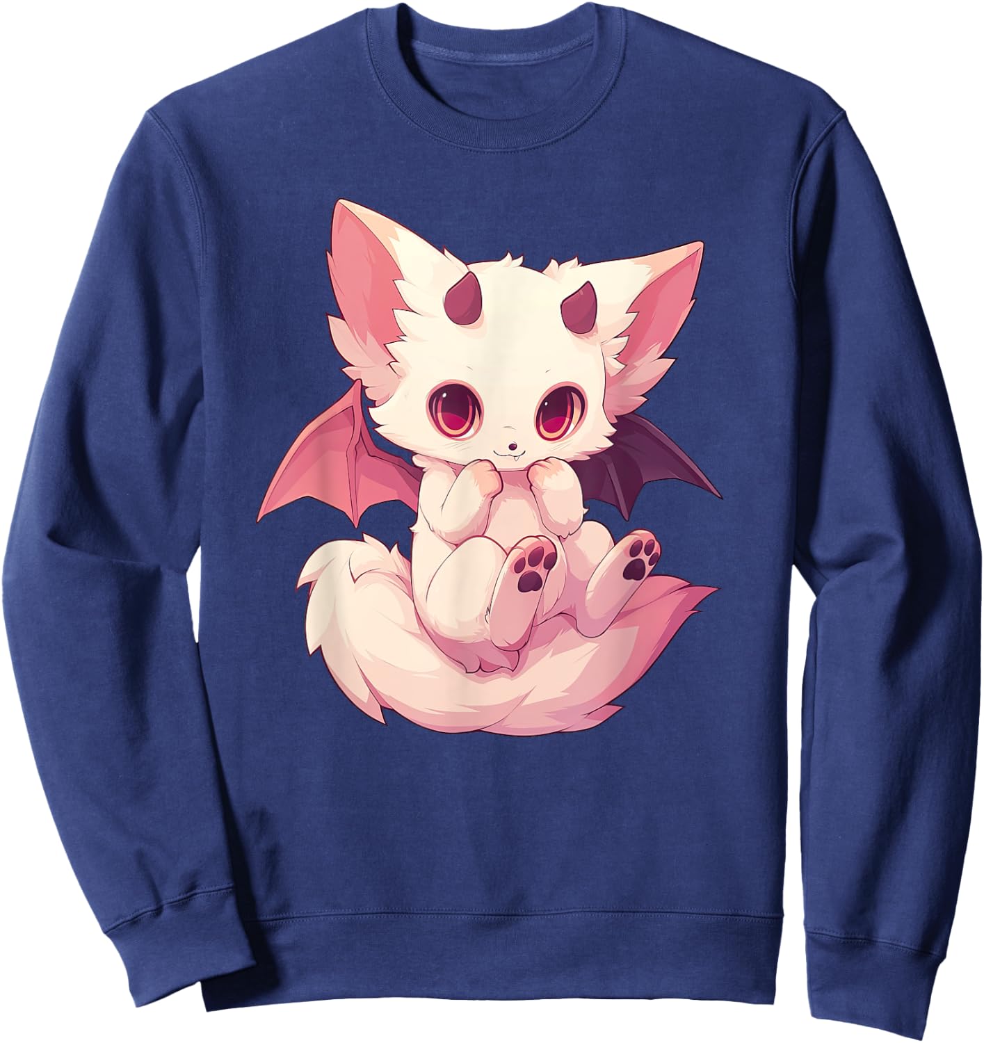 Kawaii Pastel Goth Creepy Cute Witchy Pink Demon Winged Fox Sweatshirt - Sweatshirt | Navy