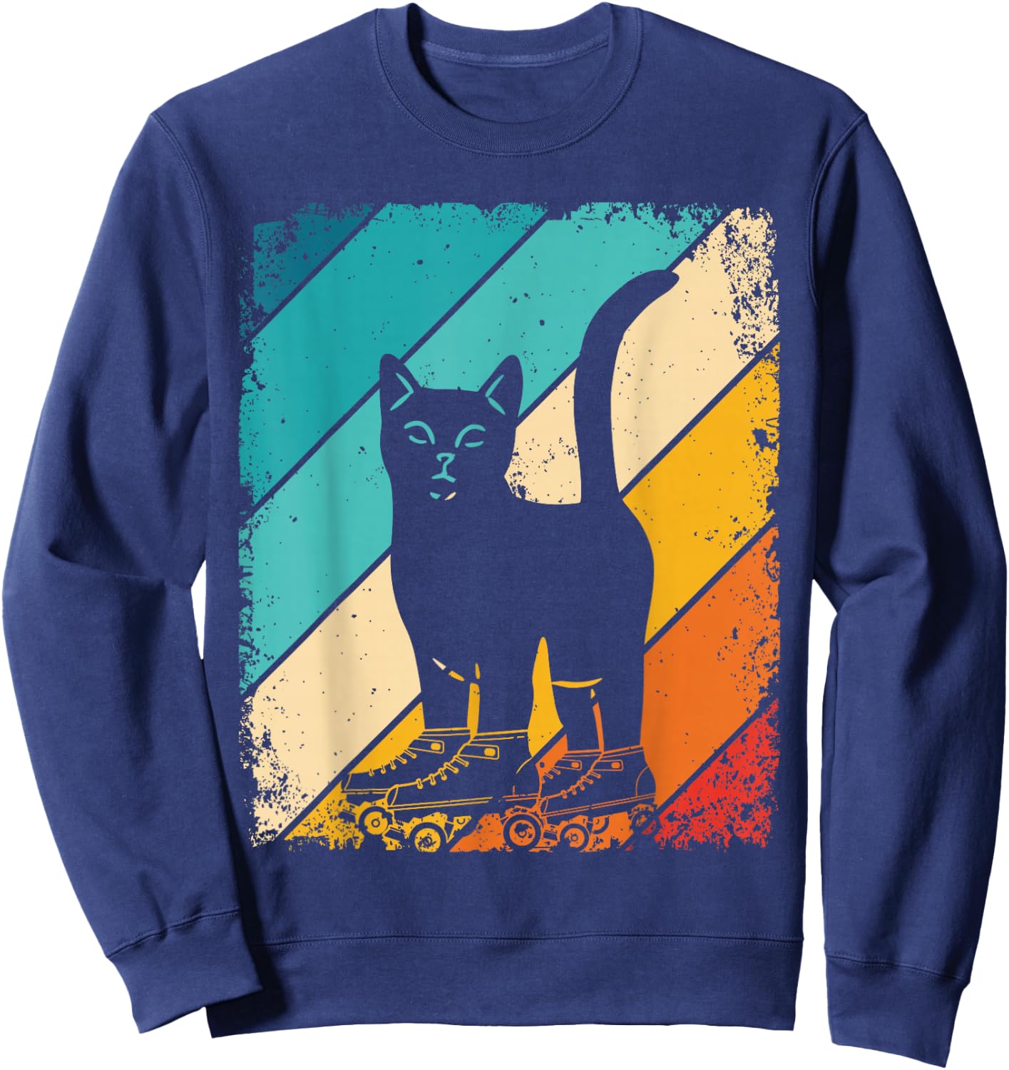 Cat Roller Skates Vintage Fun Skating Lifestyle Skates Sweatshirt - Sweatshirt | Navy