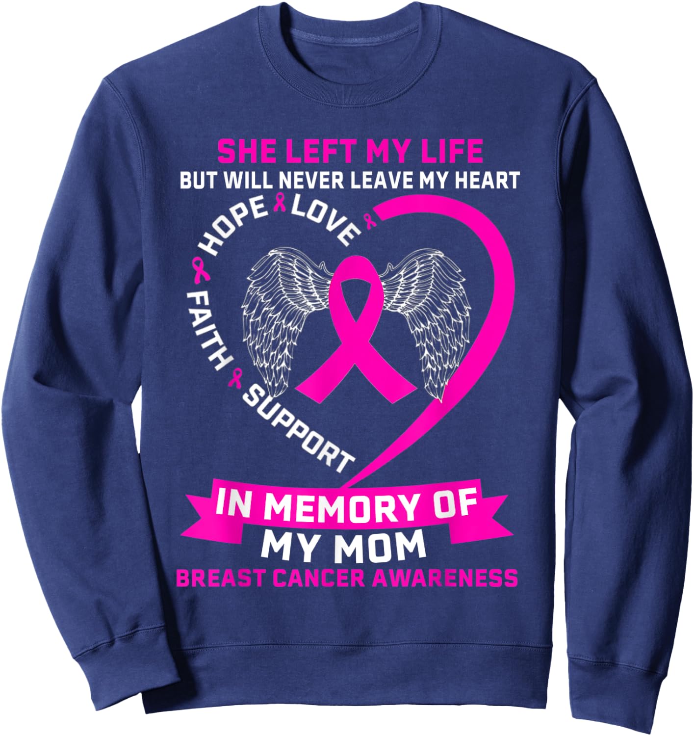 In Memory Of My Mom Breast Cancer Awanress Heart Sweatshirt - Sweatshirt | Navy
