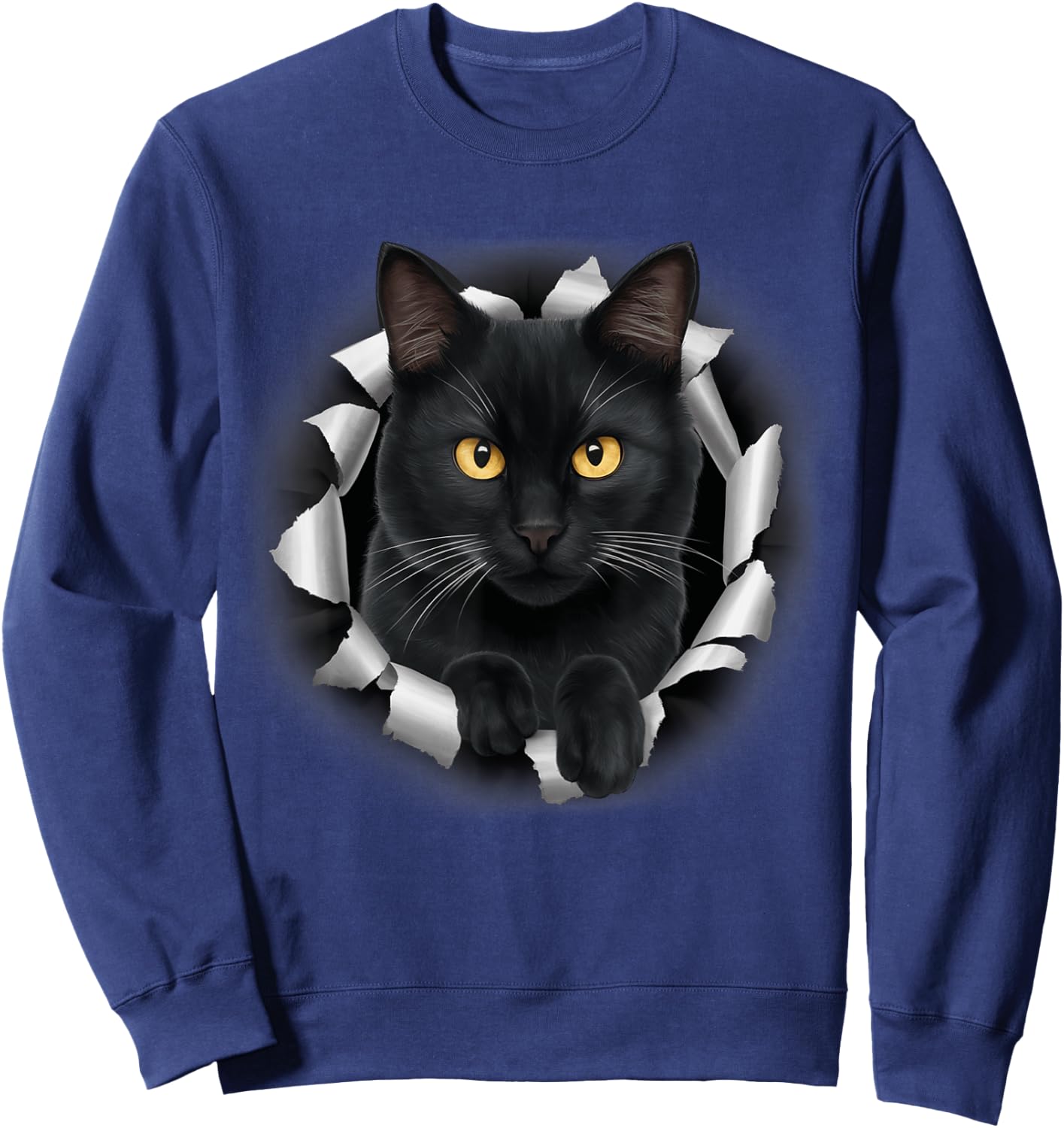 Cute Black Cat Looks From Torn Fabric For Cat Lover Women Kids Sweatshirt - Sweatshirt | Navy