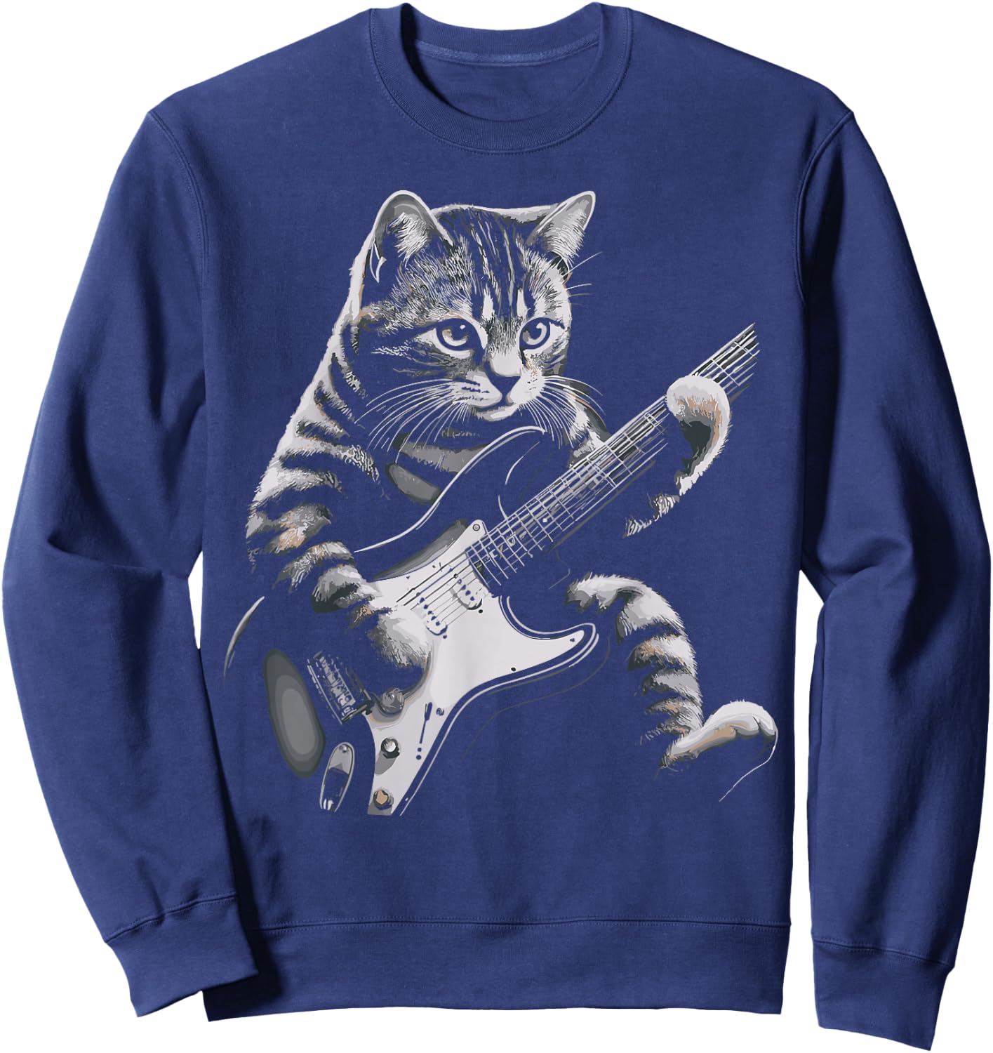 Cat Rock Guitar Funny Cat playing Guitar Sweatshirt - Sweatshirt | Navy