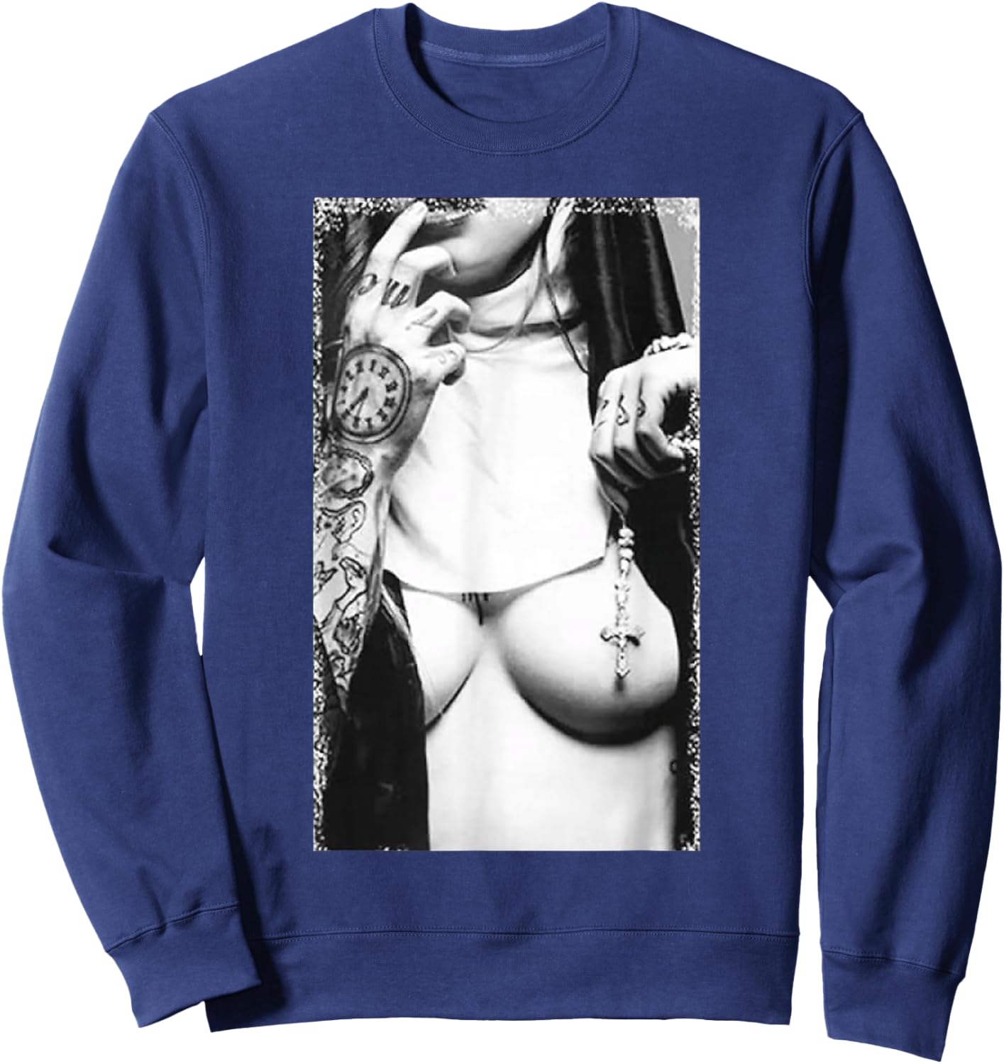Peachbruh Vintage Sexy Tattoo Nun And Cross Dark Style Art Sweatshirt - Sweatshirt | Navy