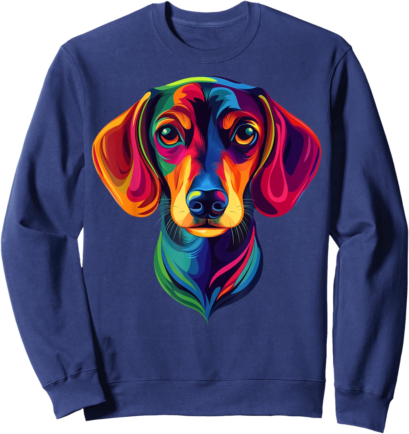 Colorful Short-Haired Dachshund Wiener Dog Face Cute Black Sweatshirt - Sweatshirt | Navy