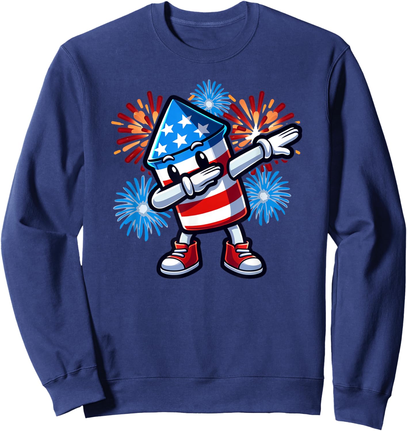 July 4th Dabbing Fireworks Rocket Red White Blue Patriotic Sweatshirt - Sweatshirt | Navy