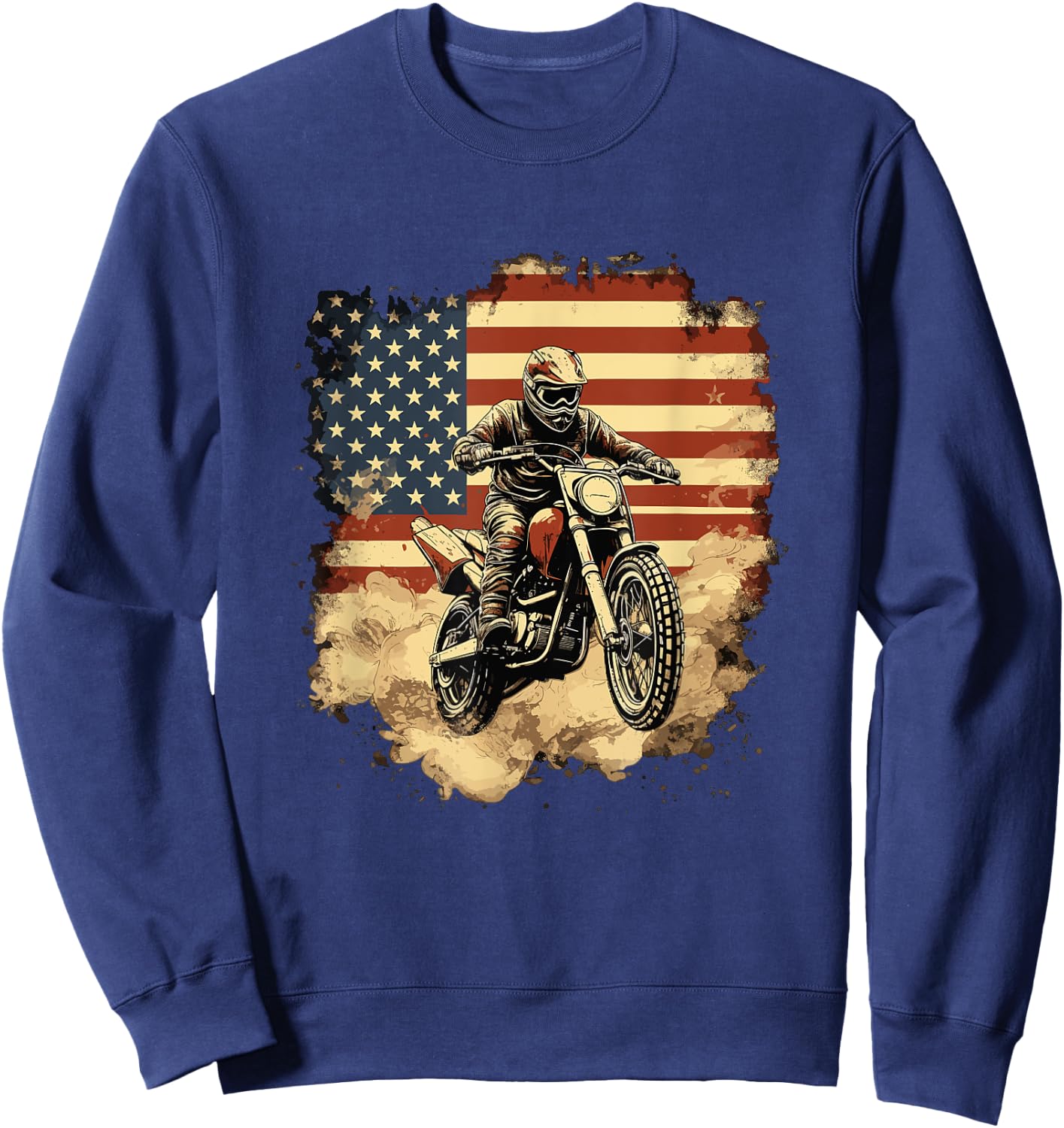 Bike American Vintage USA flag Motocross Biker 4th of July Sweatshirt - Sweatshirt | Navy