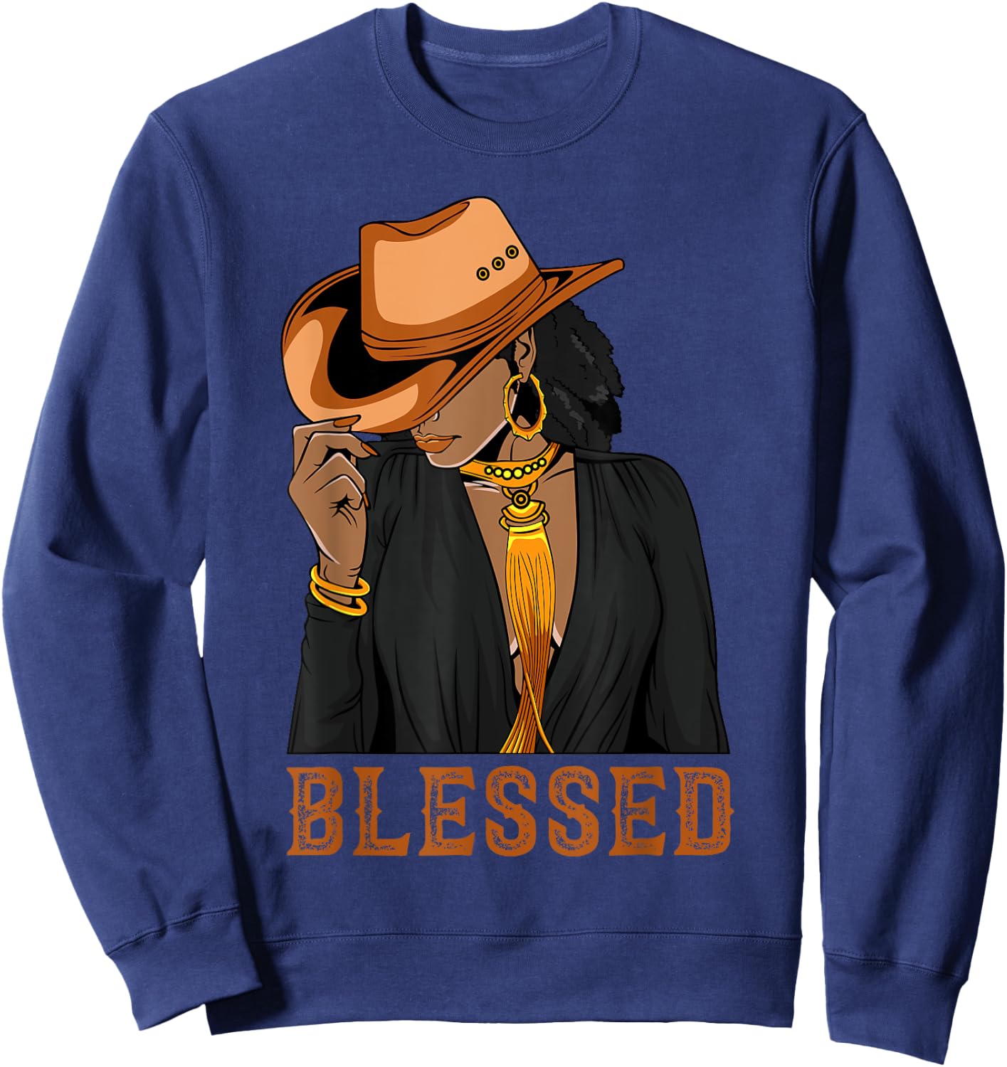 Western Country Black Cowgirl Black Woman Christian Blessed Sweatshirt - Sweatshirt | Navy