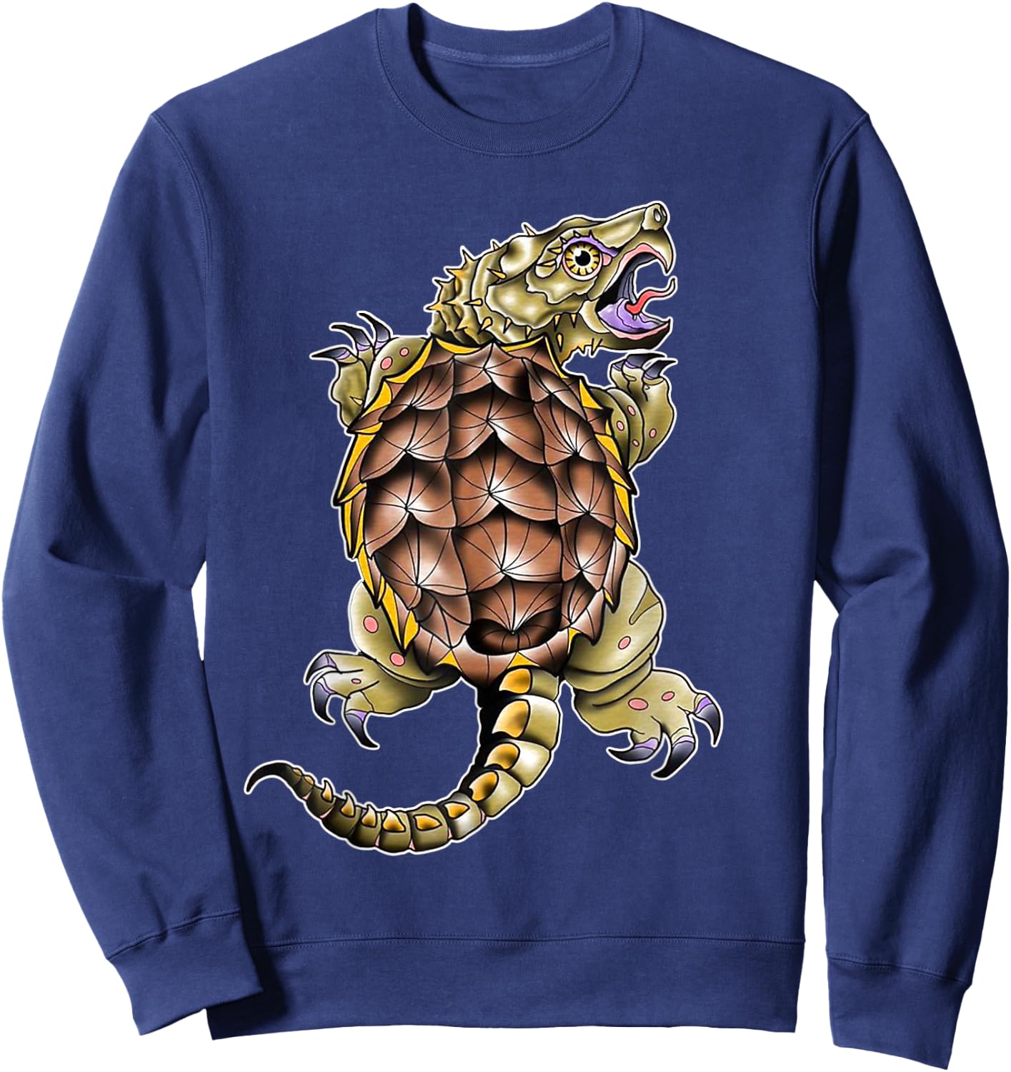 Alligator Snapping Turtle Neo-Traditional Tattoo Flash Sweatshirt - Sweatshirt | Navy