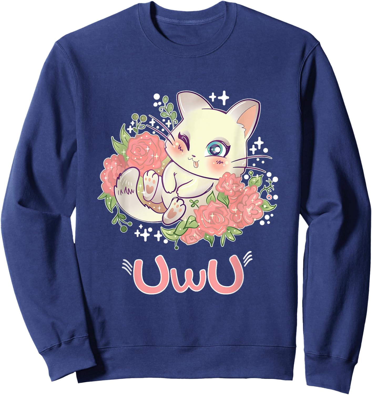 Kawaii I UwU Cat I Kawaii Meme Cute Japan Anime Kitten Sweatshirt - Sweatshirt | Navy